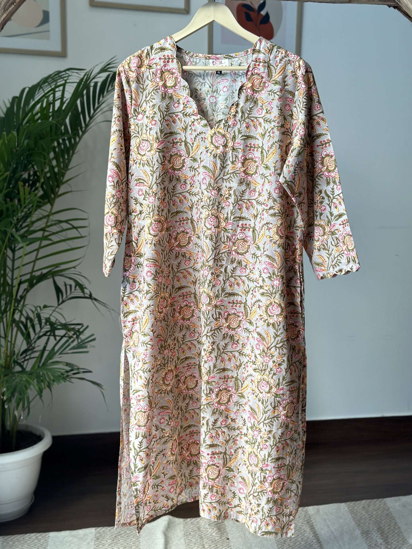 Peach Creame Long Kurta