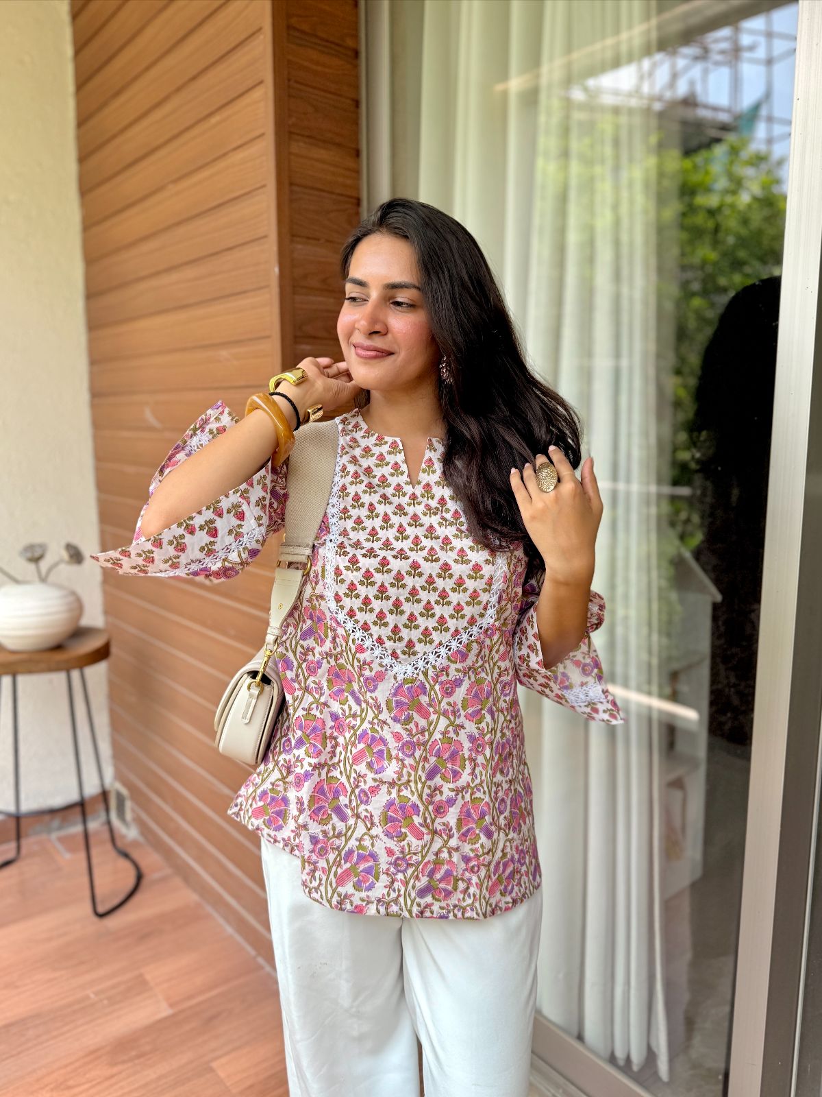 Phoolwari Yoke Lace Short Kurti