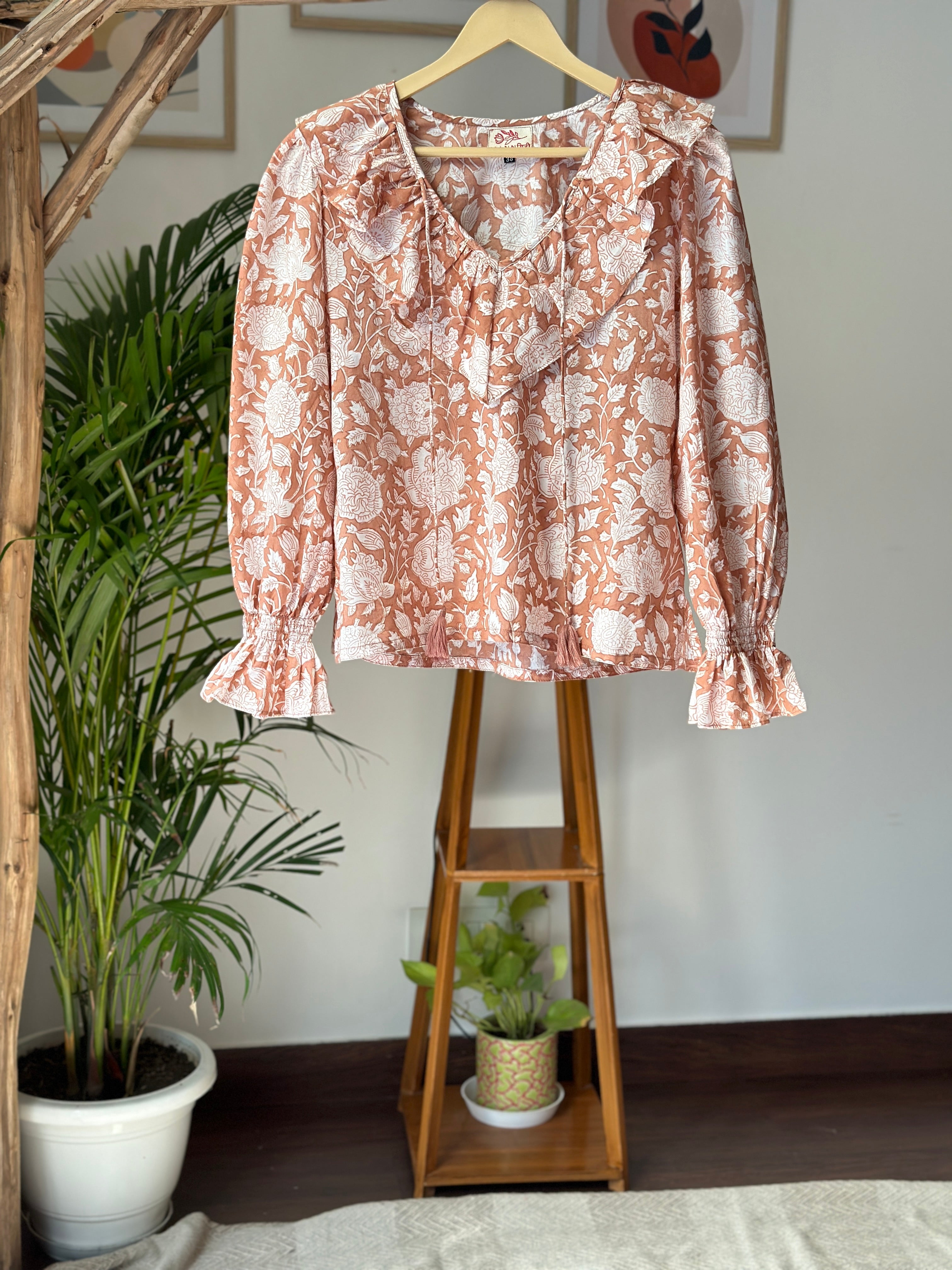 Tan Brown Floral Top