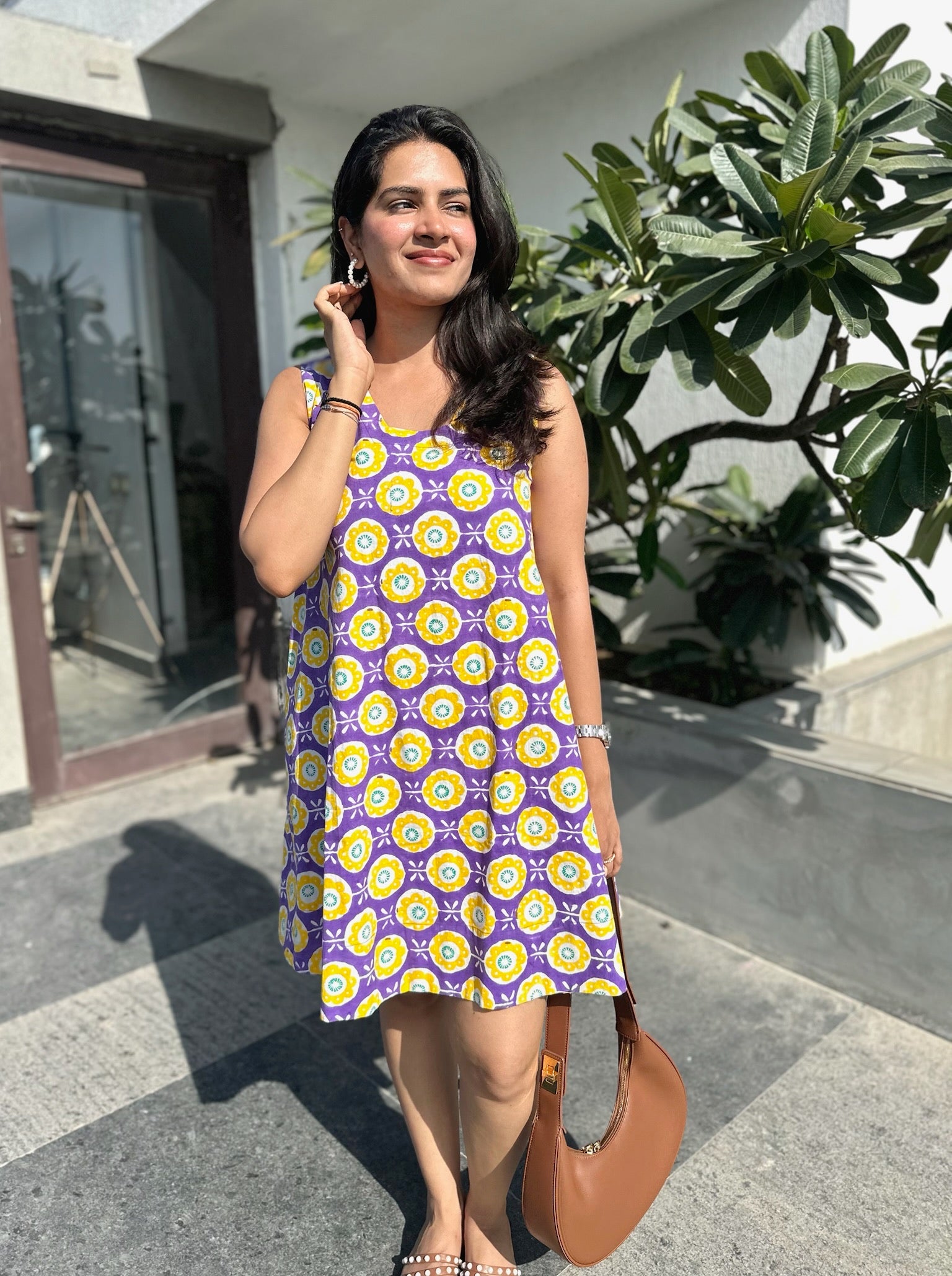 Abstract Floral Purple Shift Dress