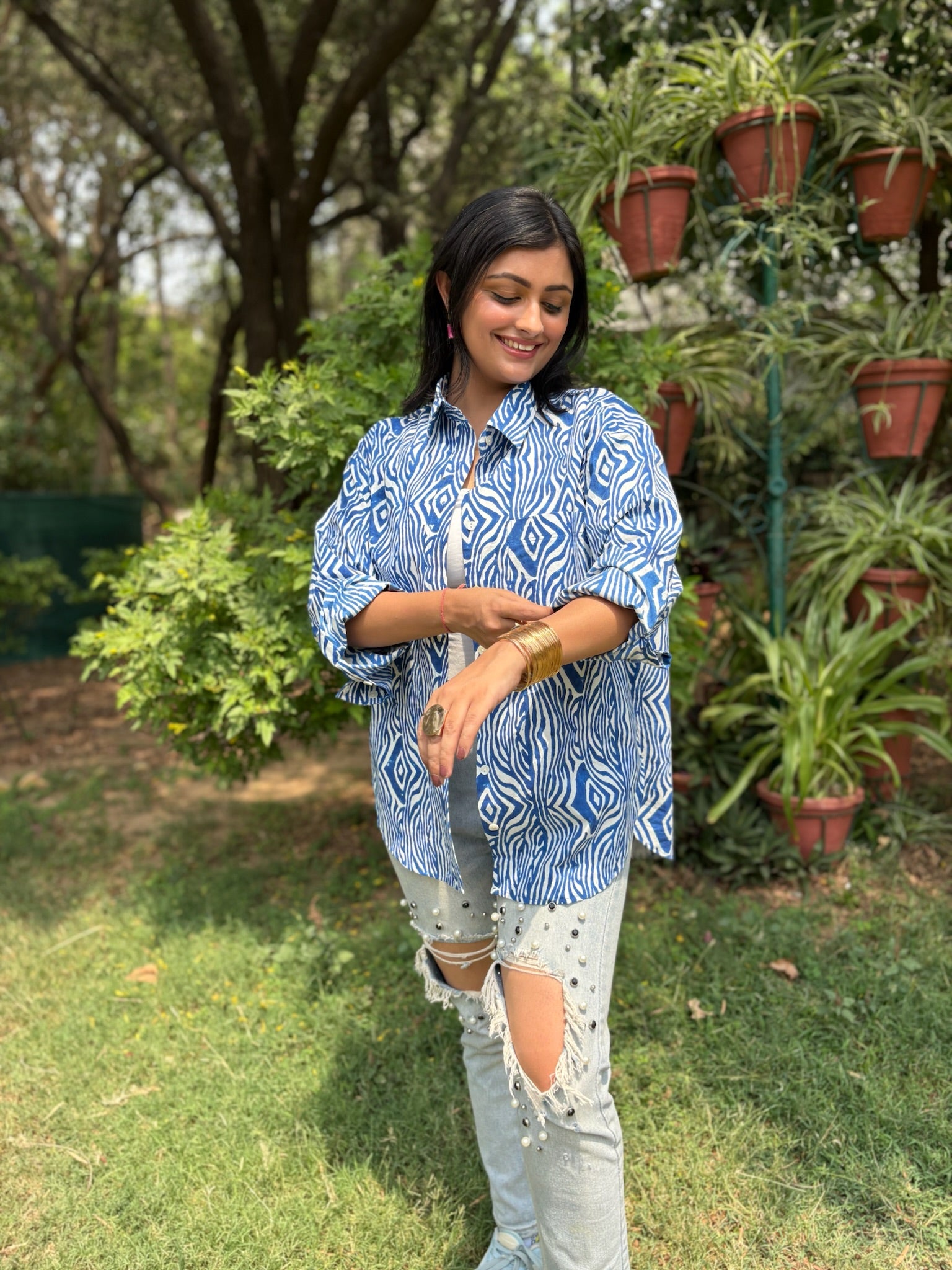 Abstract Striped Blue Shirt