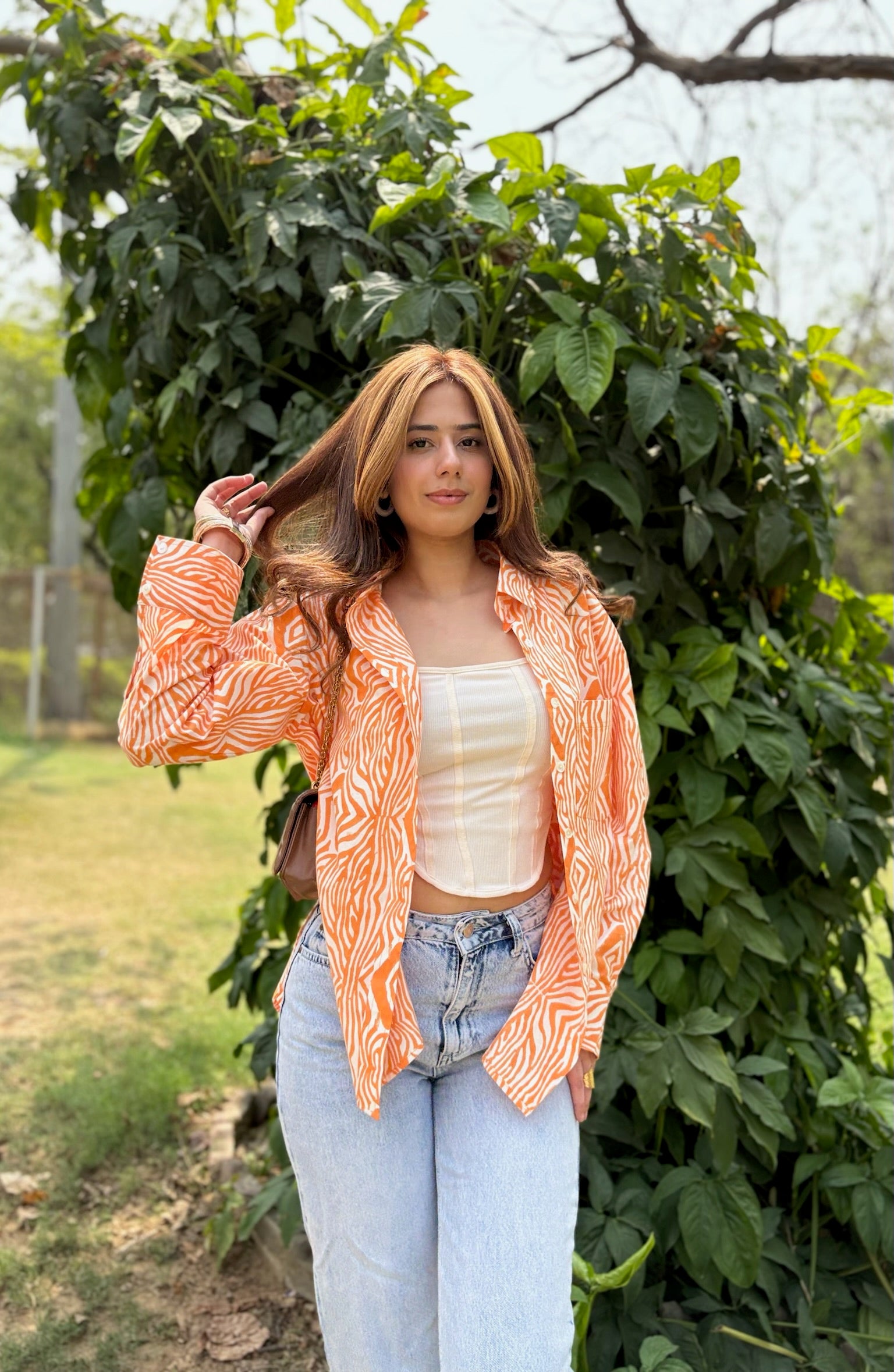 Abstract Striped Orange Shirt