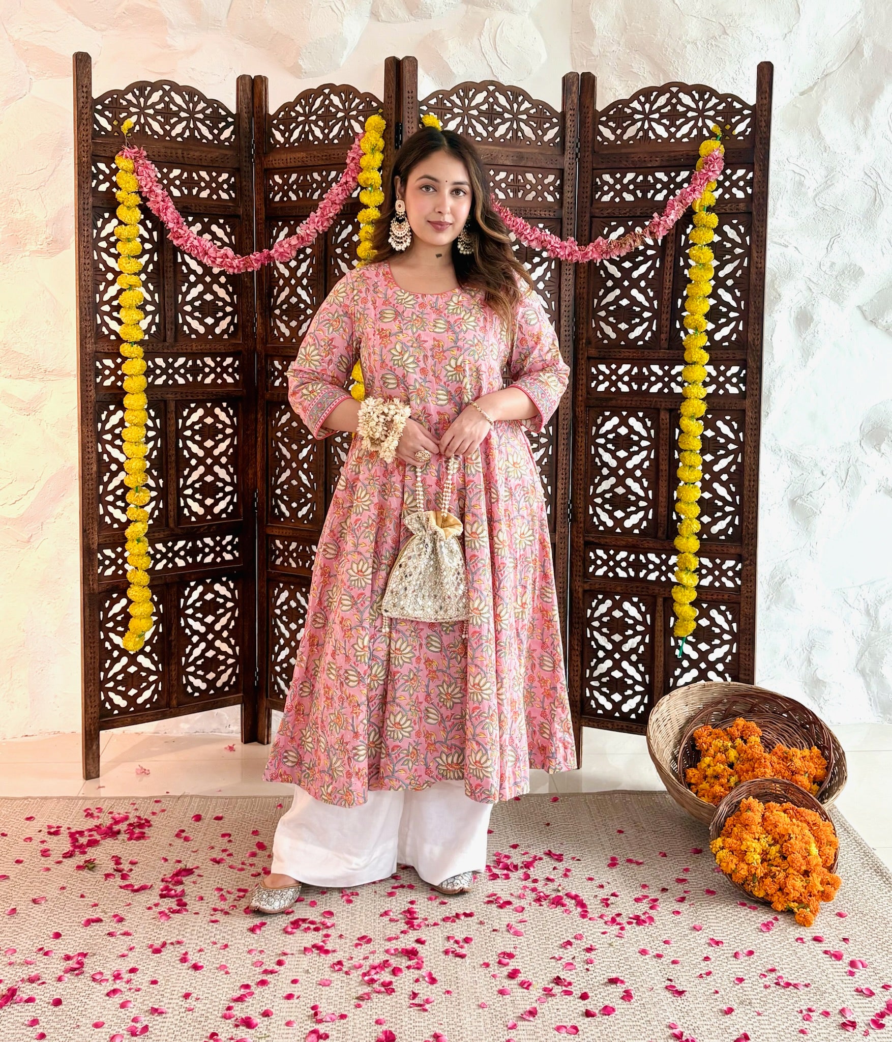 All Over Printed Anarkali - Blush Pink
