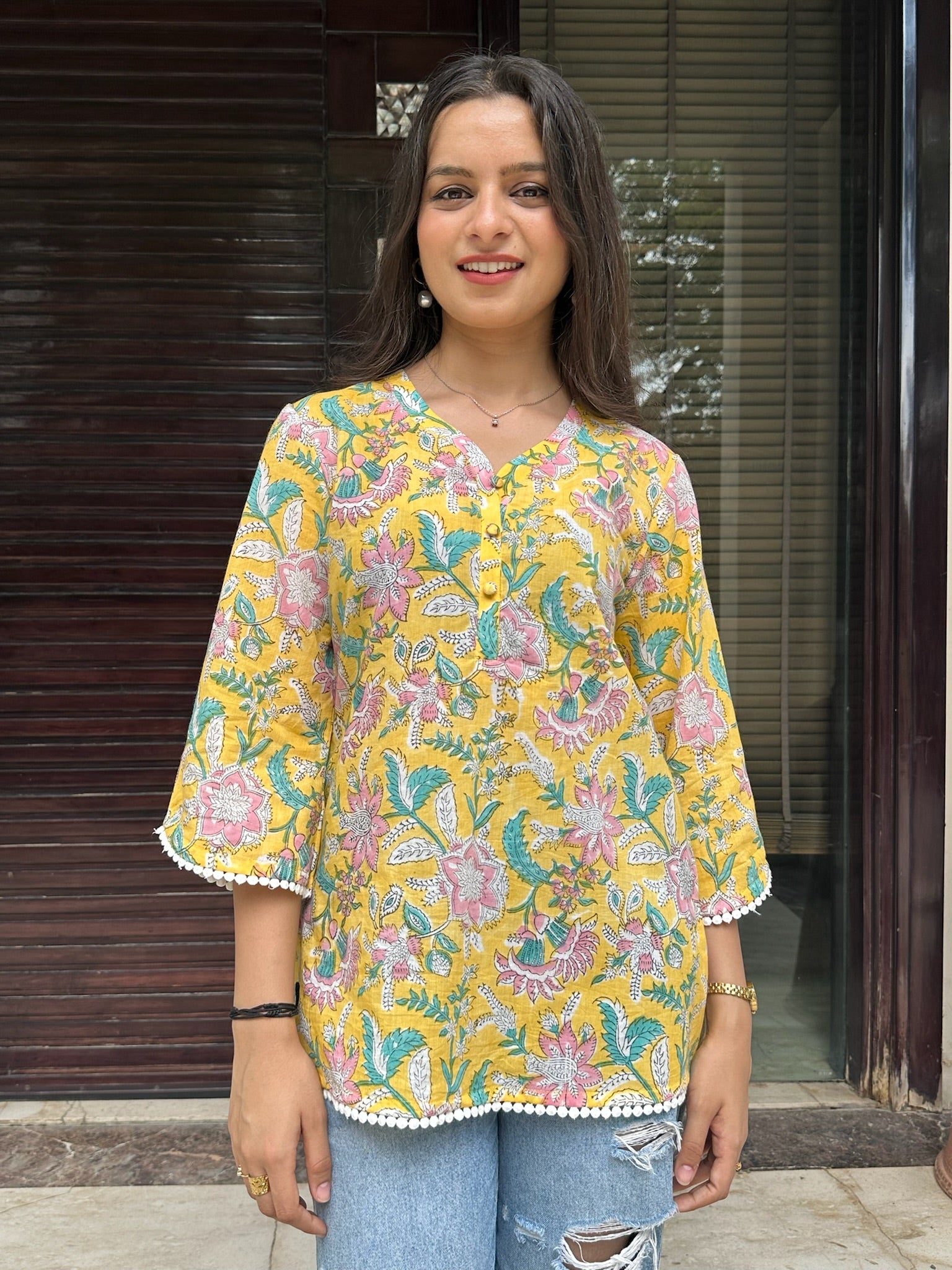 Amber Yellow Lace Kurti