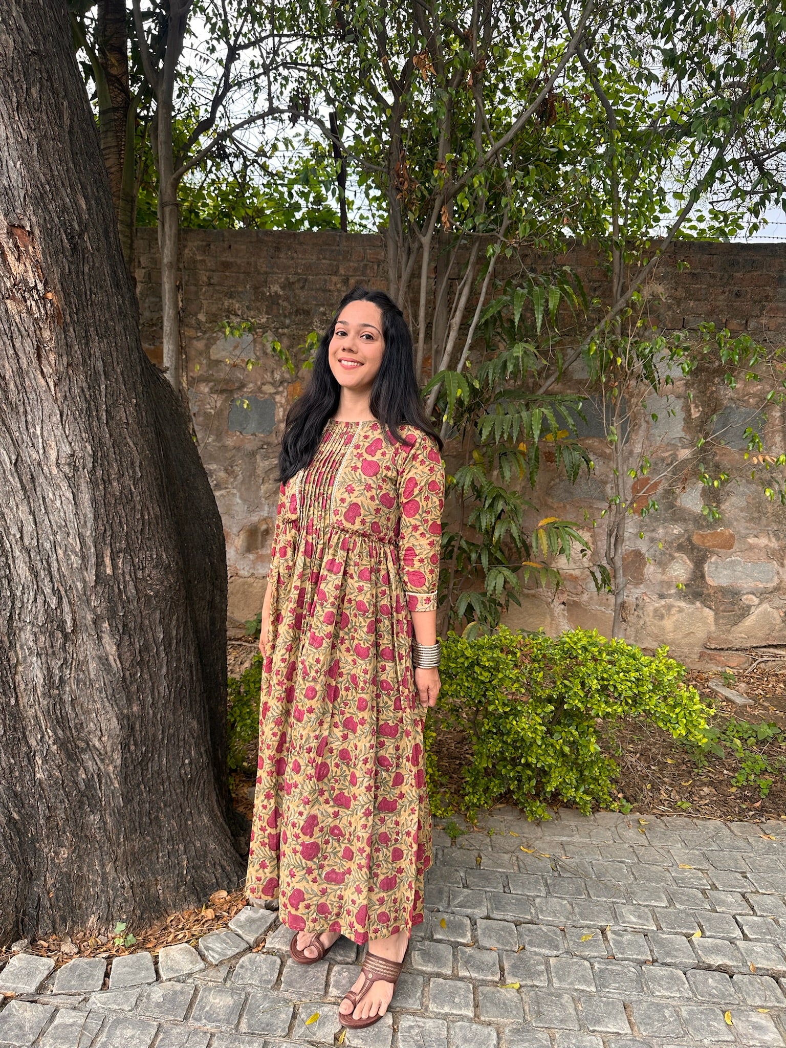 Beet Floral Mulmul Maxi Dress