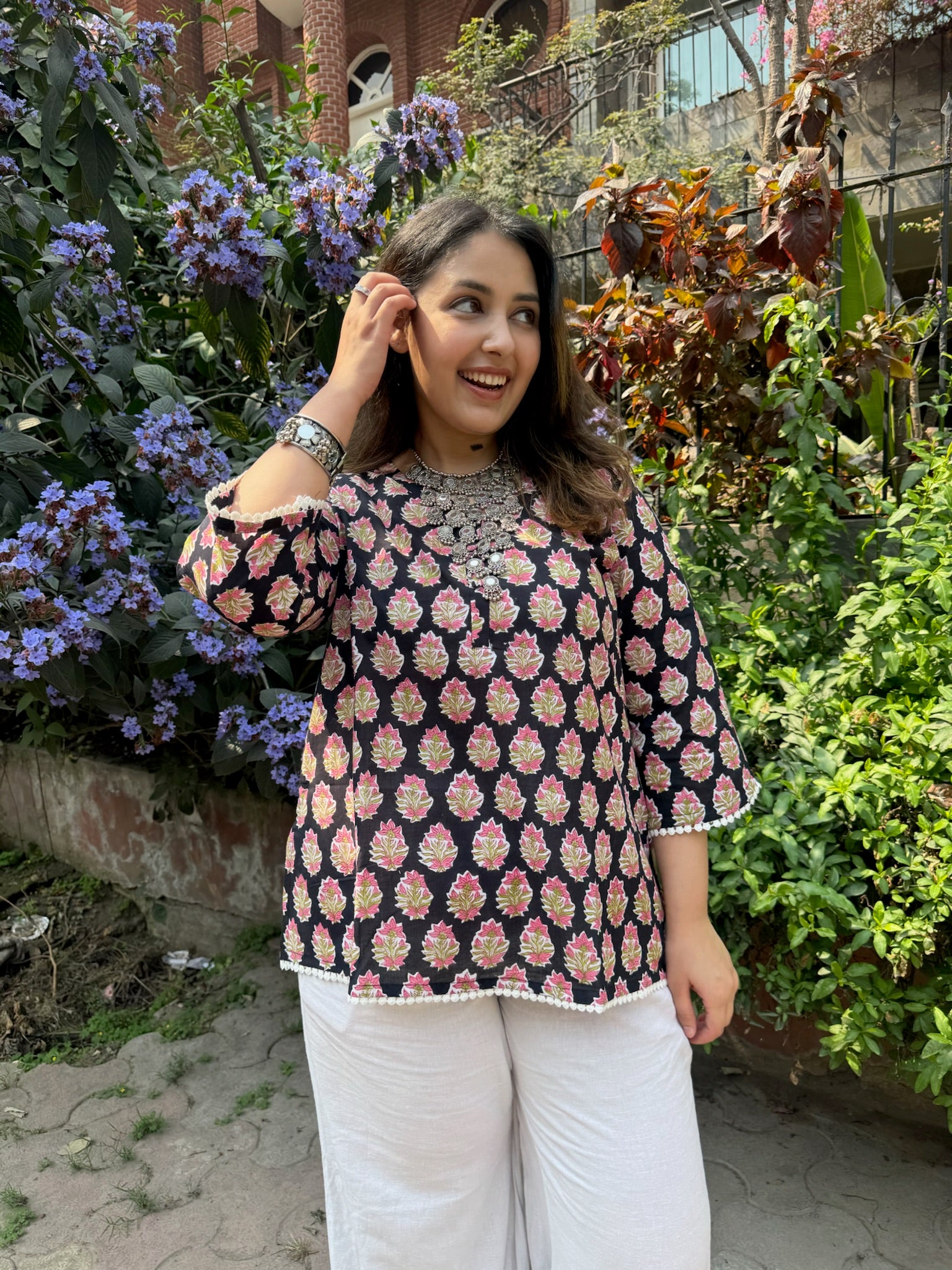 Black Pink Lace Kurti