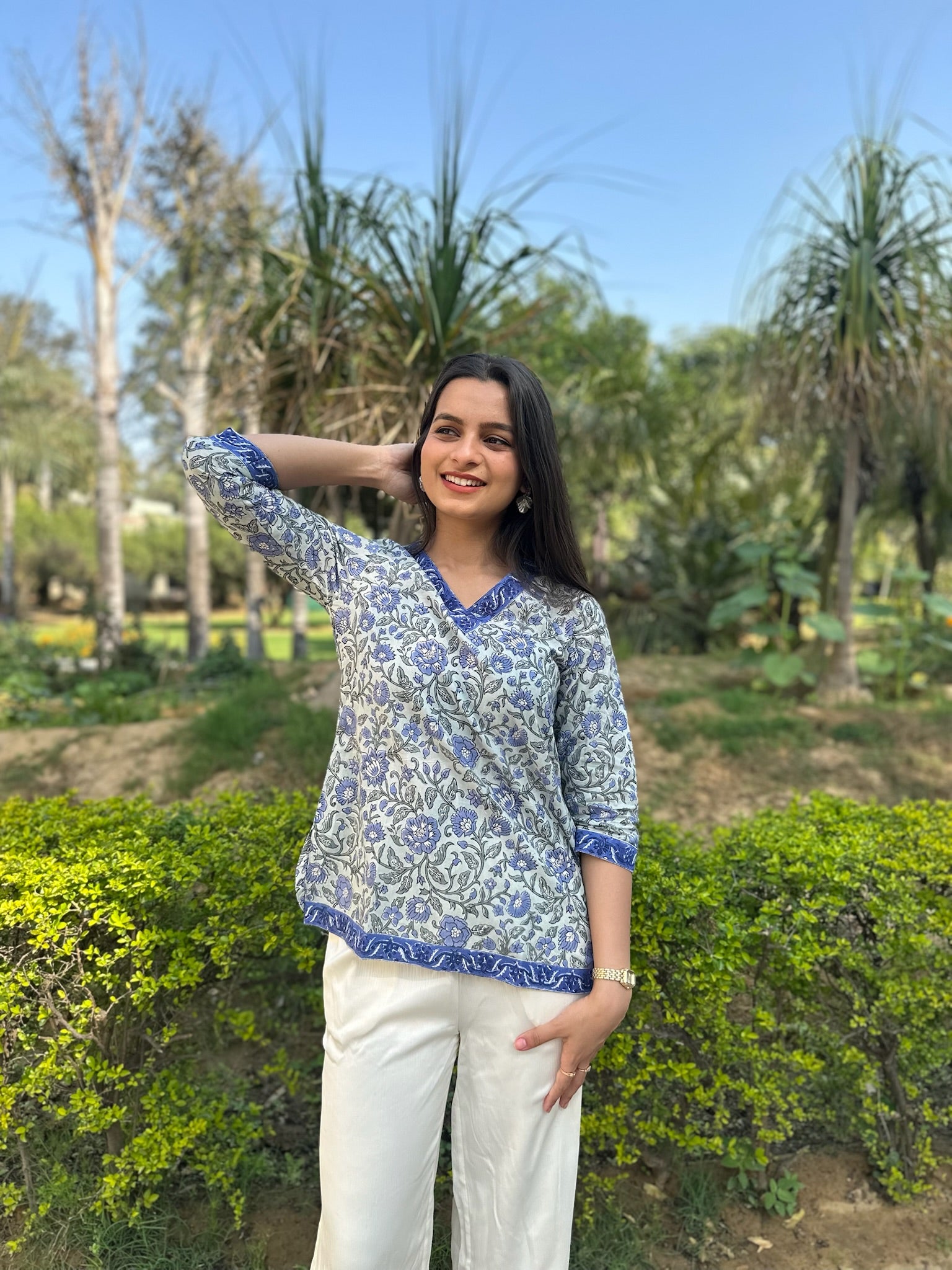 Blue Floral Short Kurti