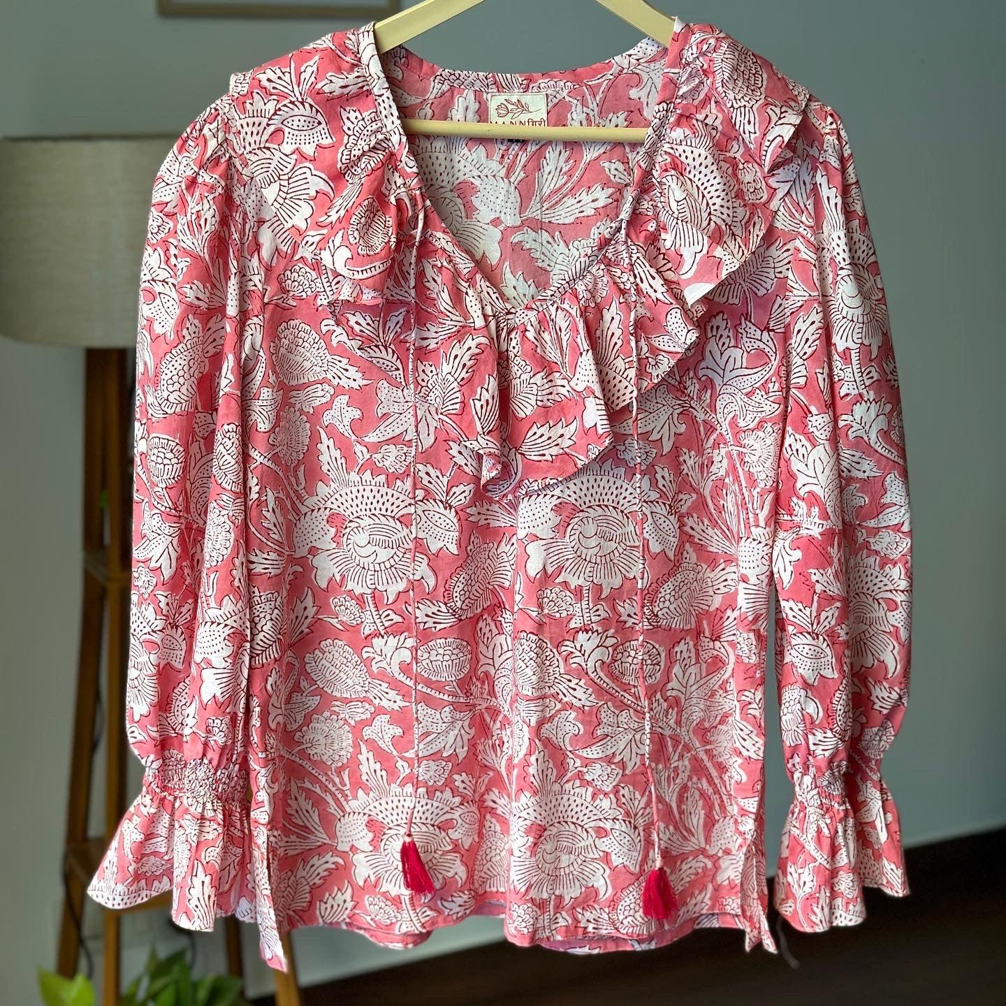 Blush Pink Floral Top - Mannगिरी