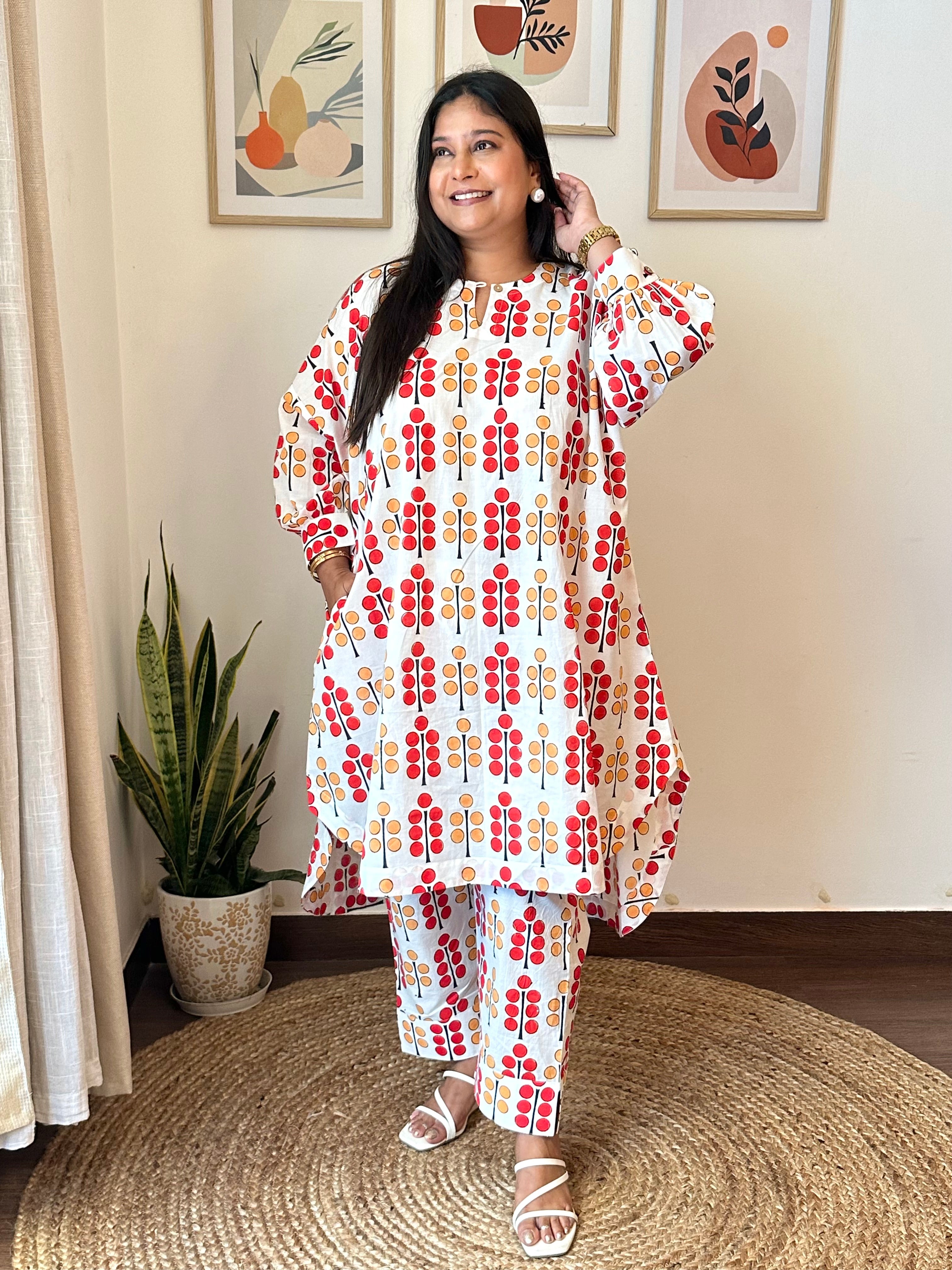 Boxy Polka Stem Block Printed Co-ord Set