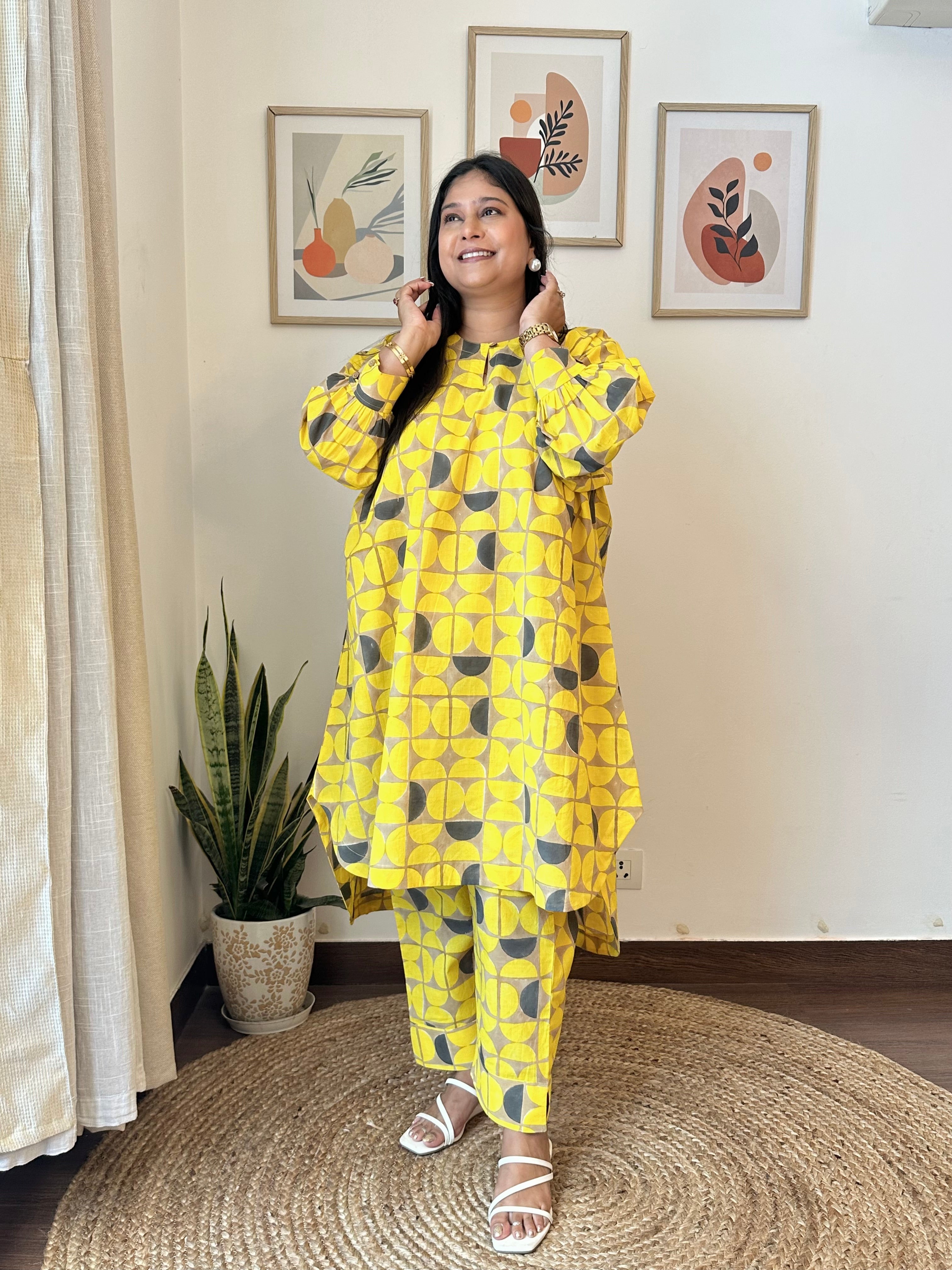 Boxy Abstract Sun Yellow Block Printed Co-ord Set