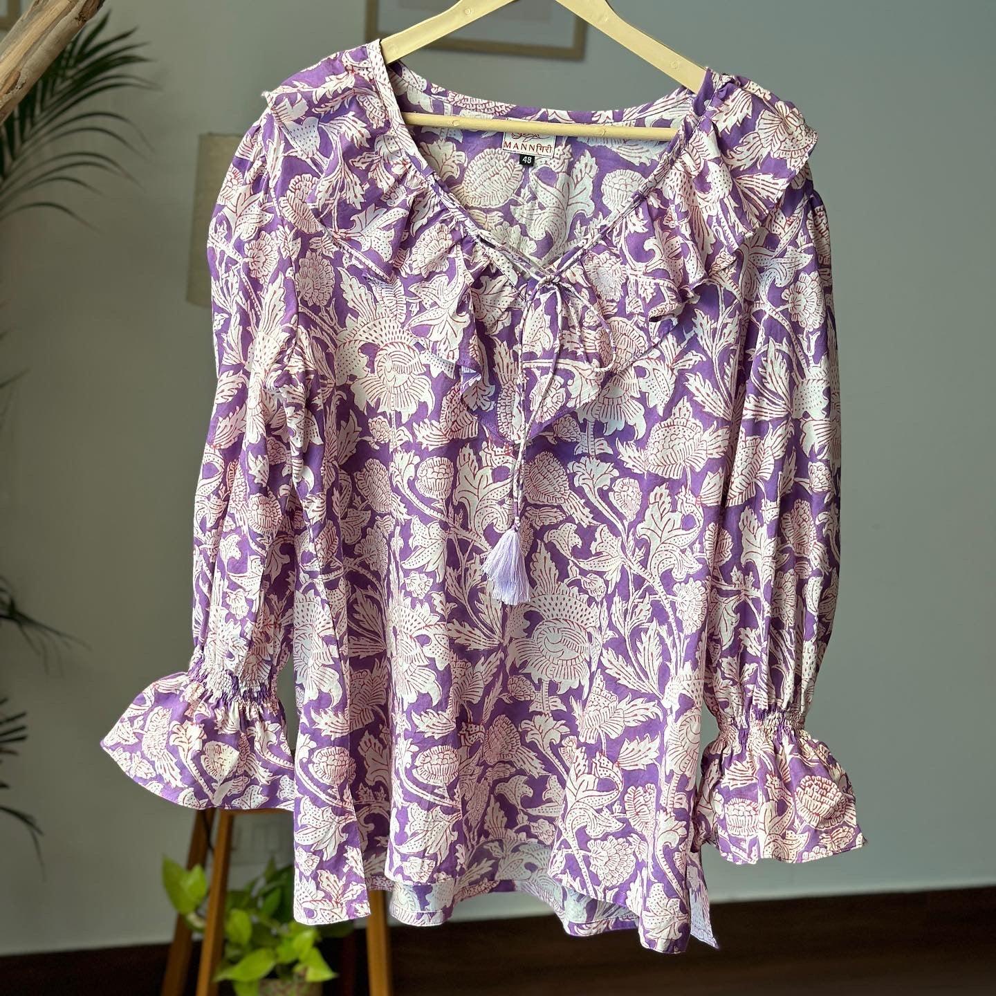 Bright Violet Floral Top - Mannगिरी