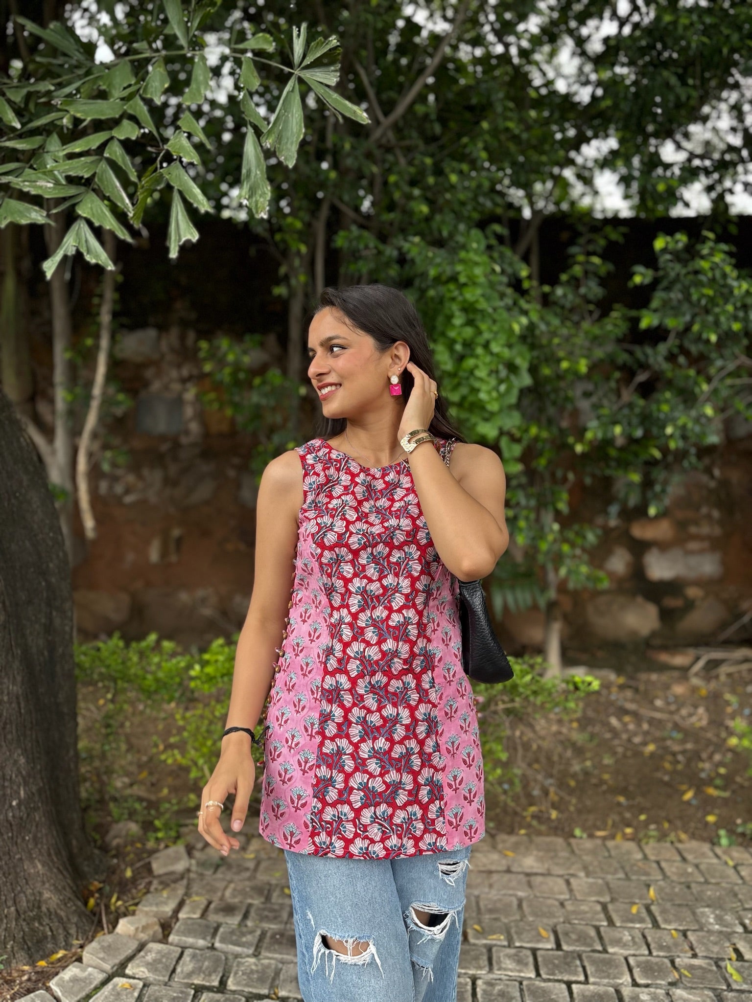 Bubblegum Red Halter Short Kurti