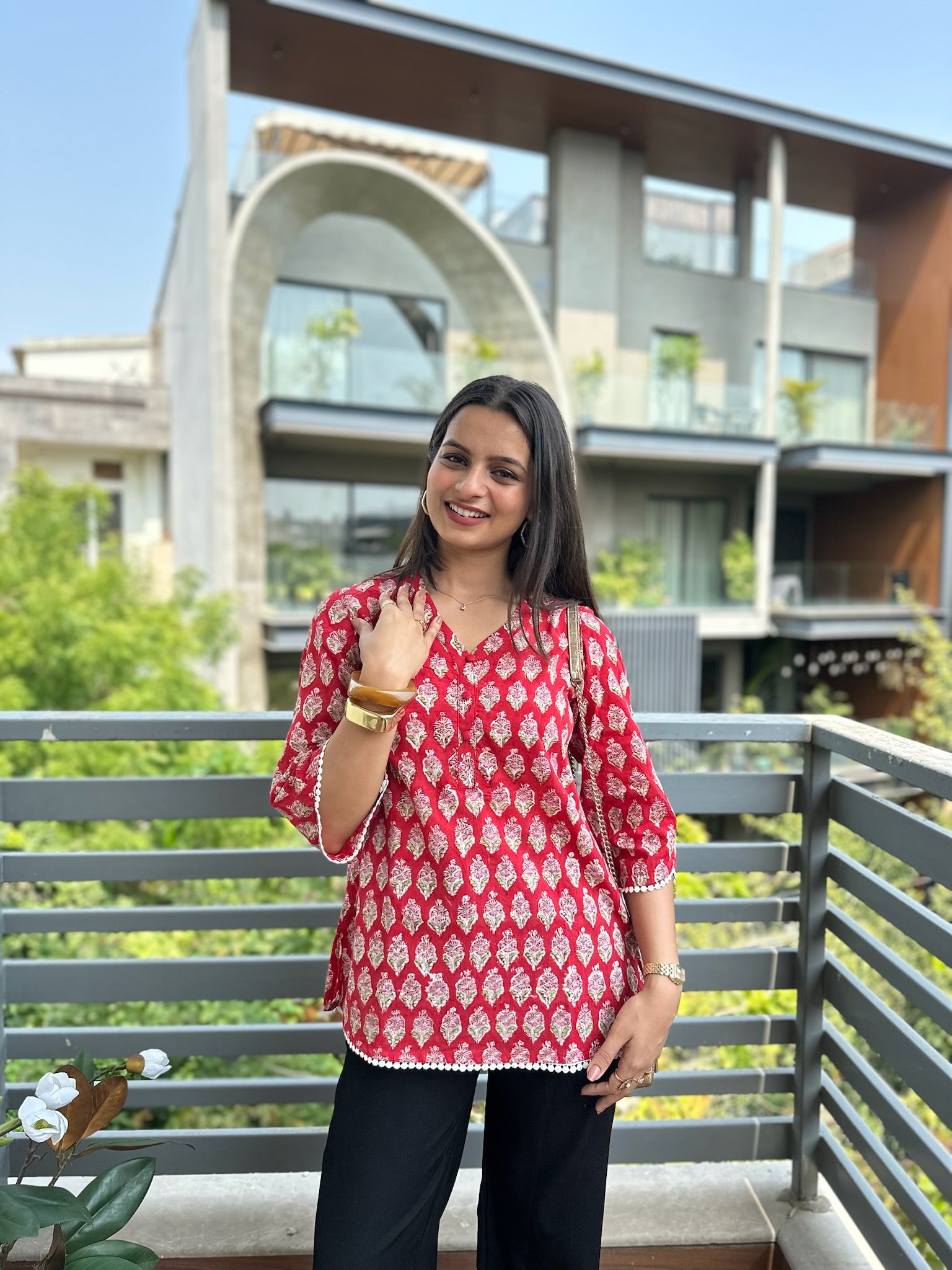 Camellia Red Lace Short Kurti