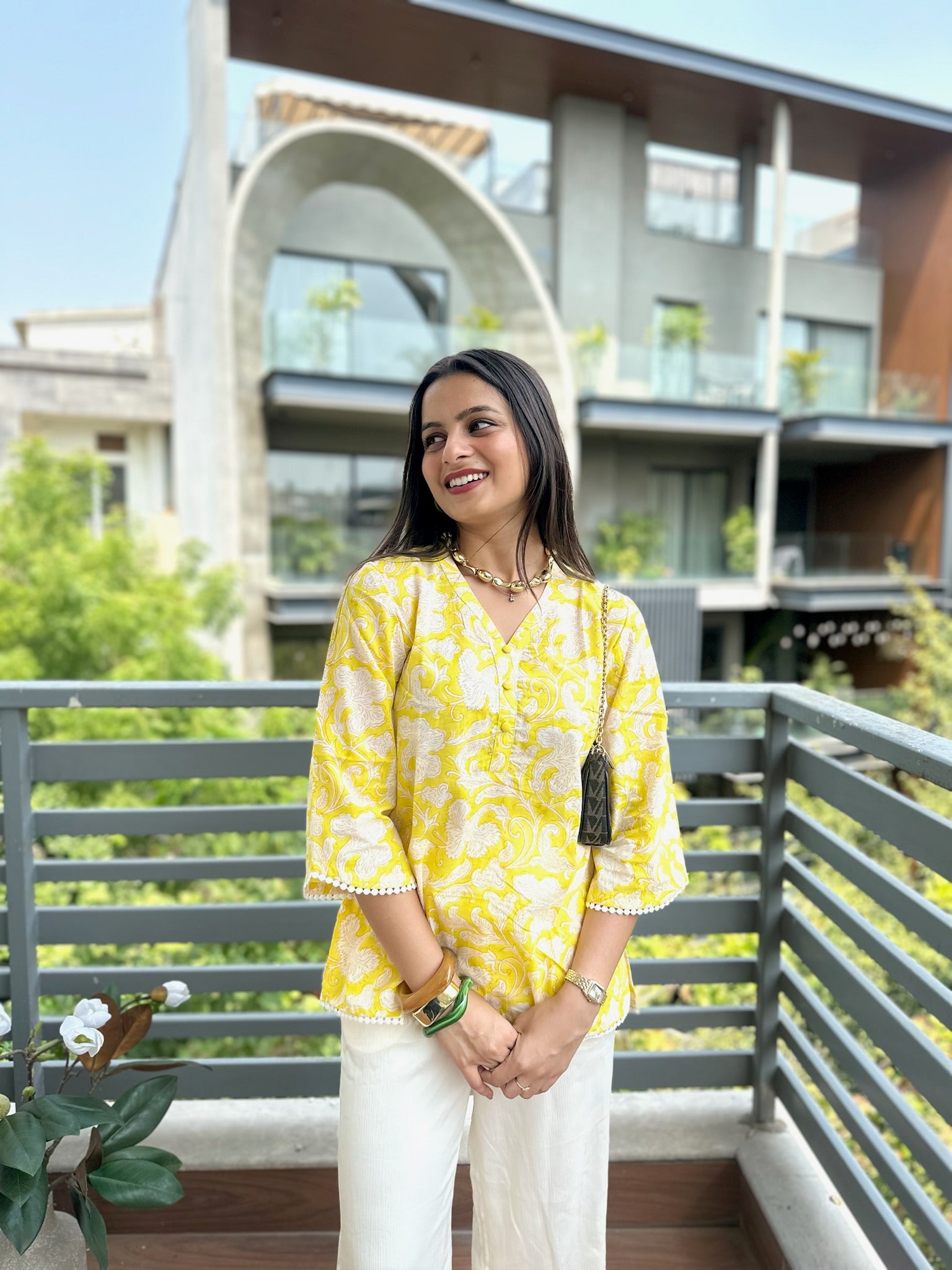 Chamomile Yellow Lace Short Kurti
