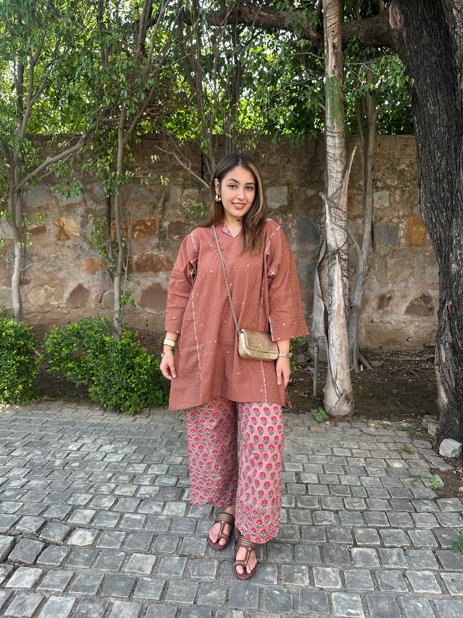 cinnamon brown short dobby co-ord set