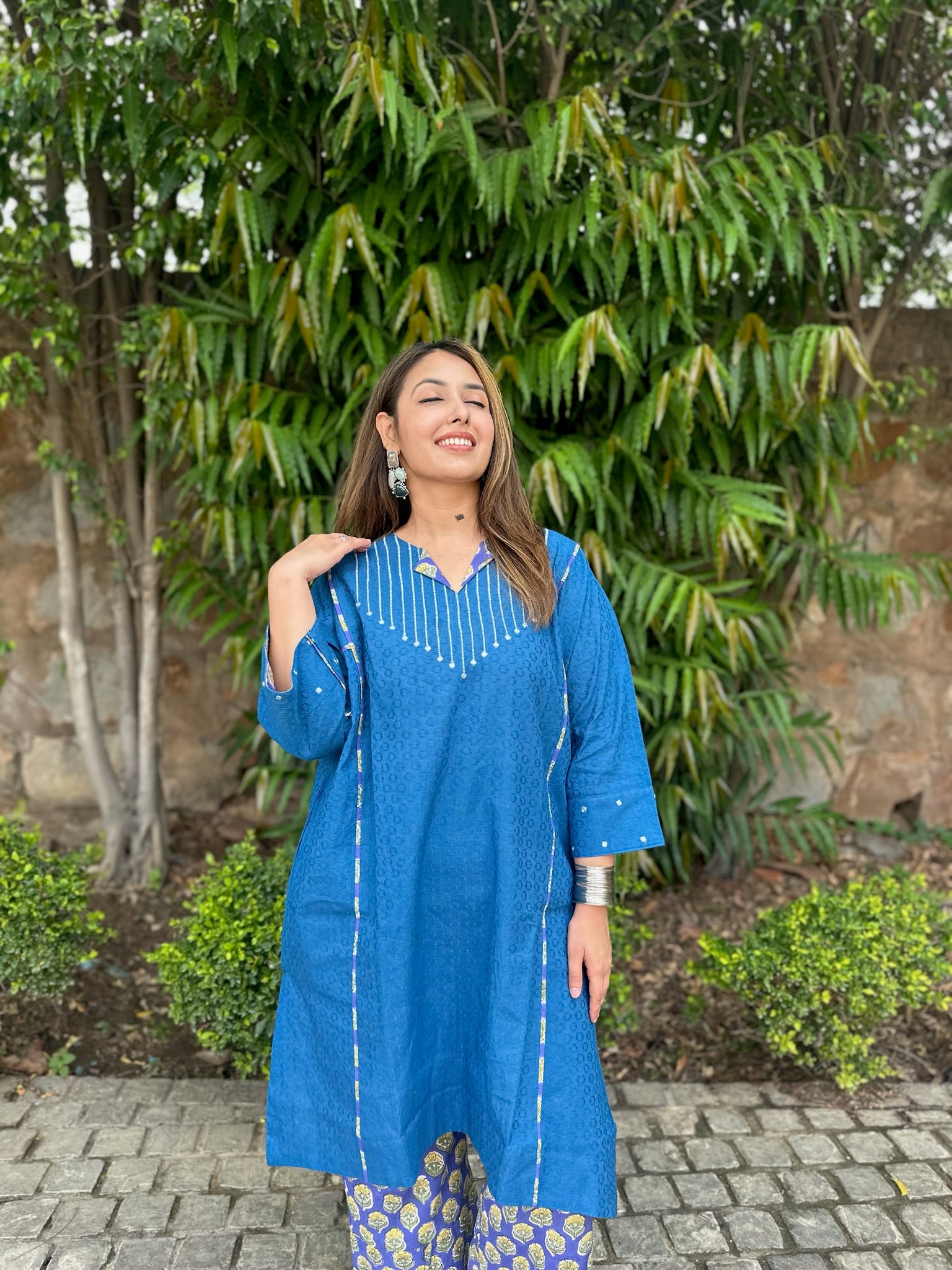 Cobalt Blue Long Dobby Co-Ord Set