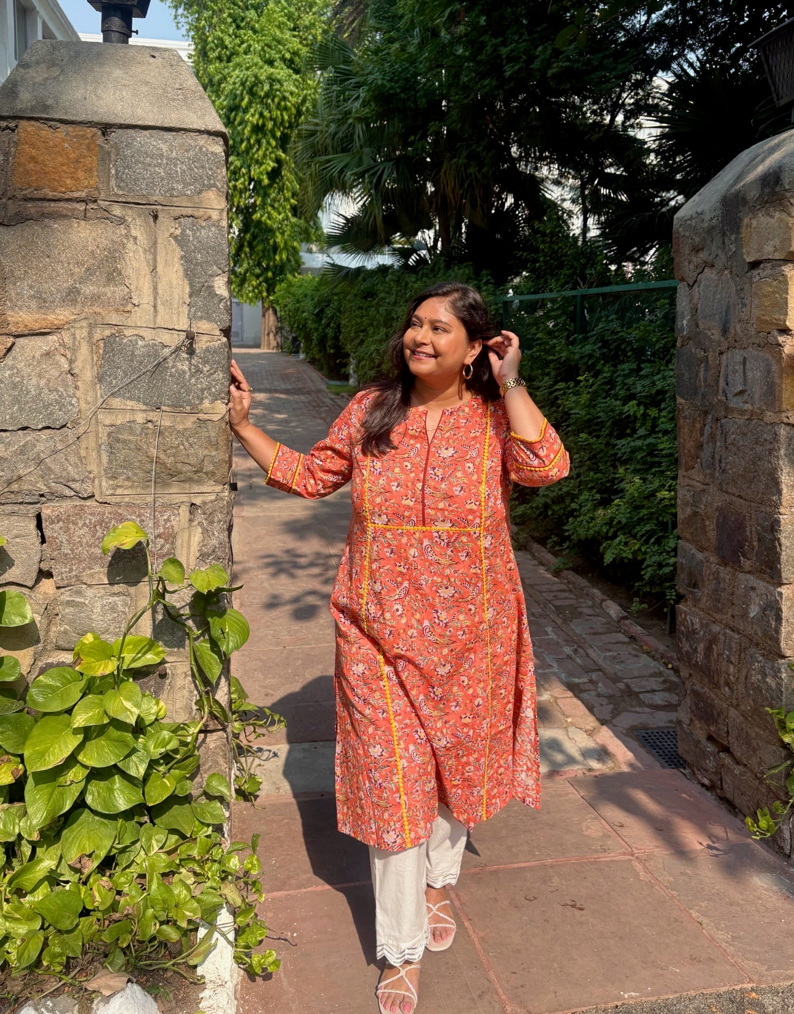 Deep Orange Lace Long Kurta
