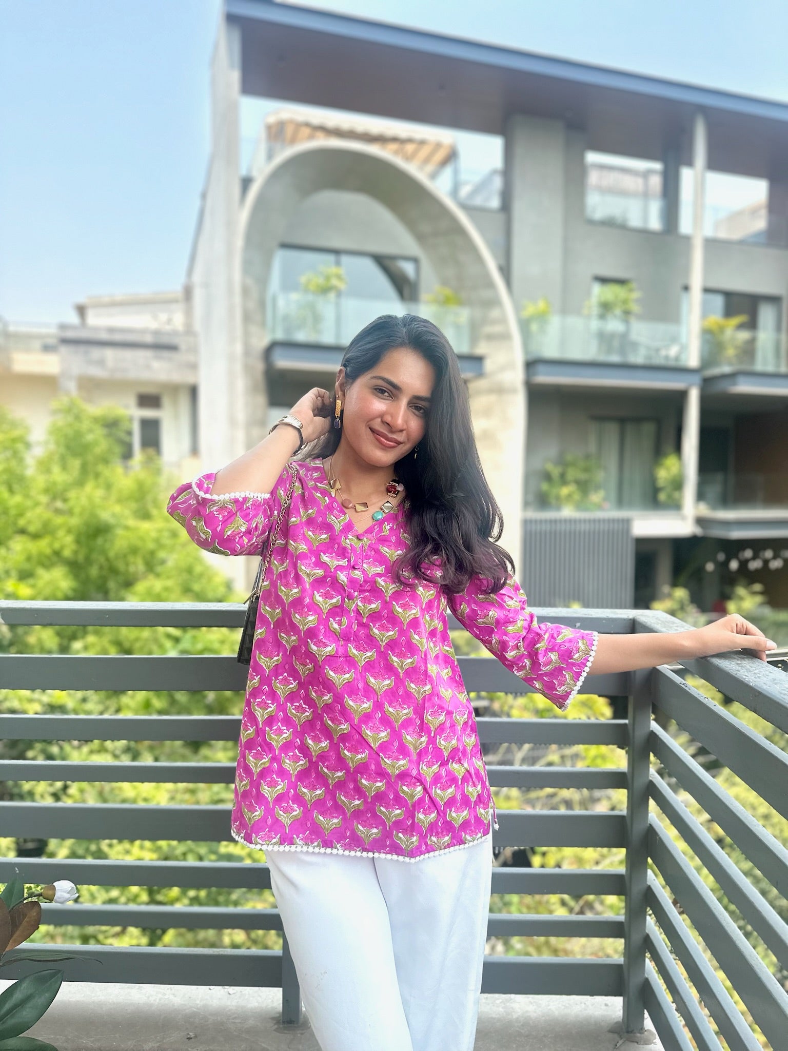 Dragonfruit Pink Lace Short Kurti