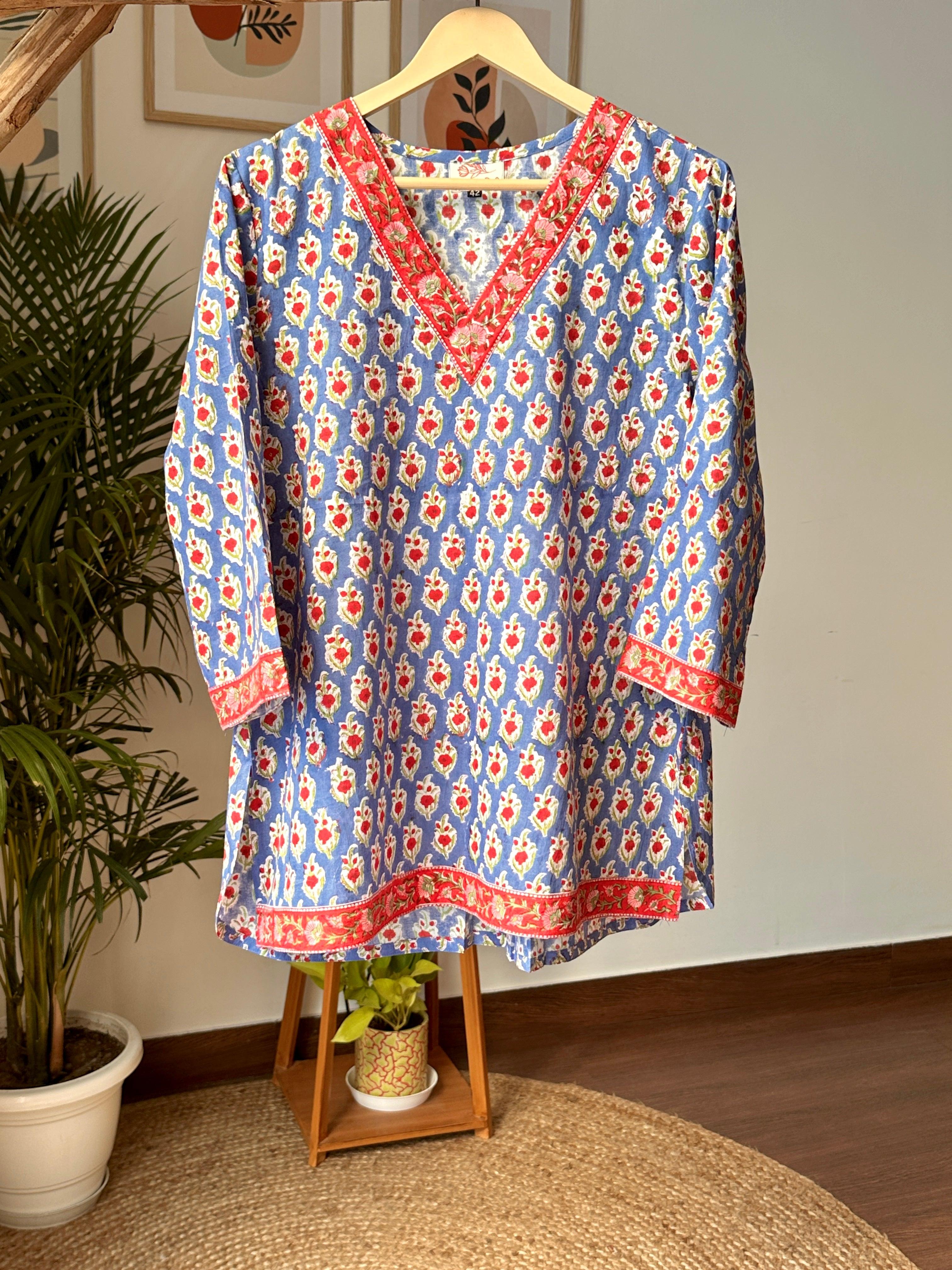 Egyptian Blue Short Kurti - Mannगिरी