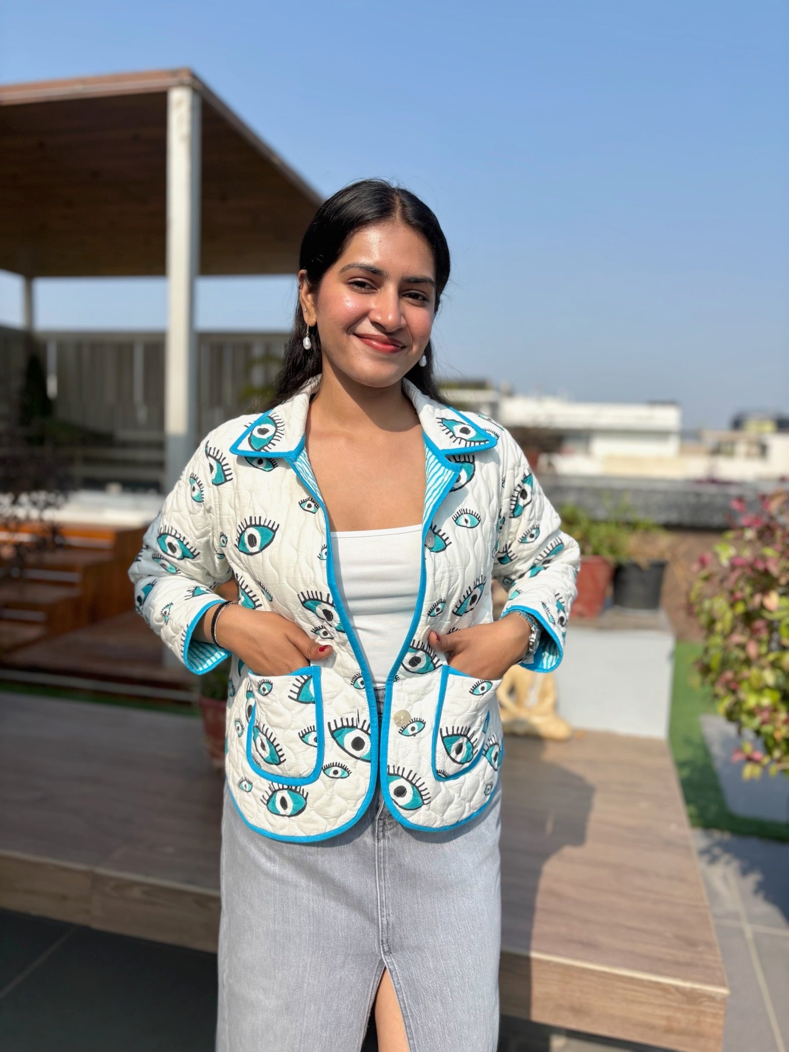 Evil Eye Blue Bomber Jacket