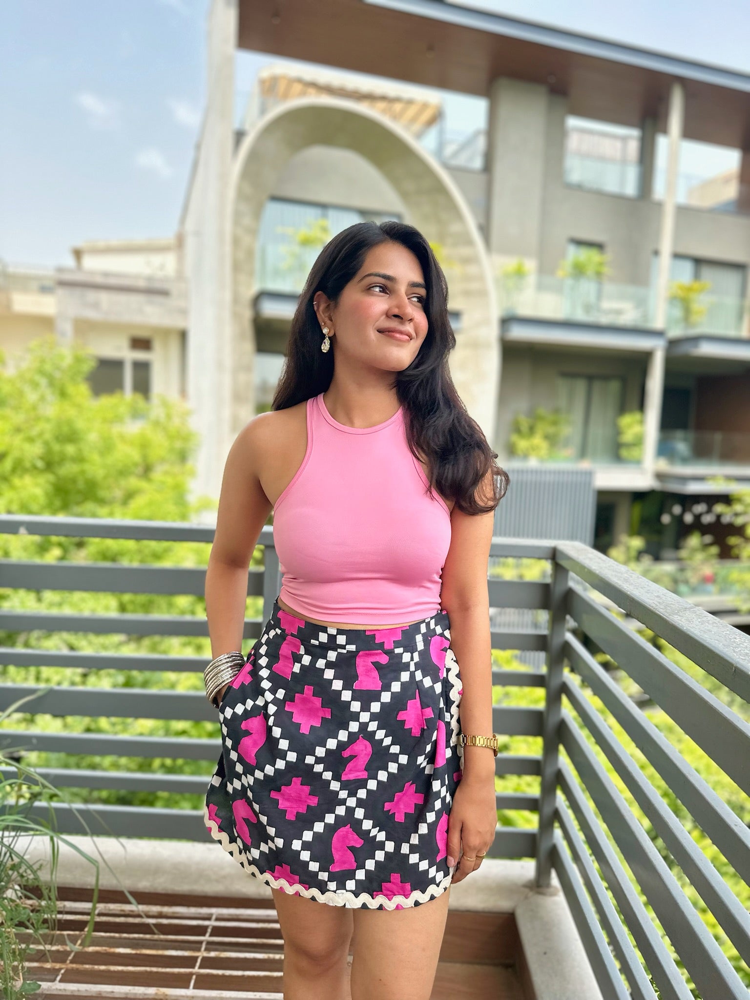 Exclusive Black Shatranj Printed Lace Skort