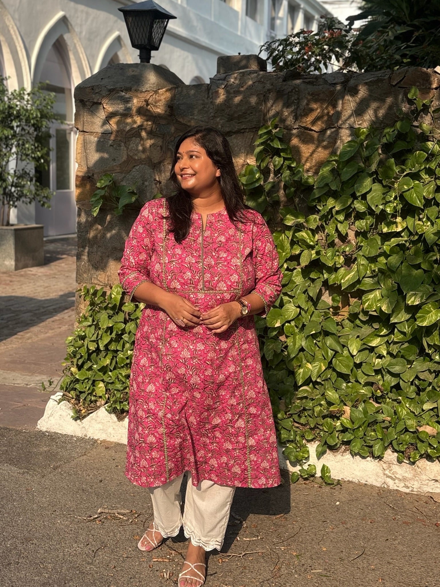 Fuchsia Pink Lace Long Kurta