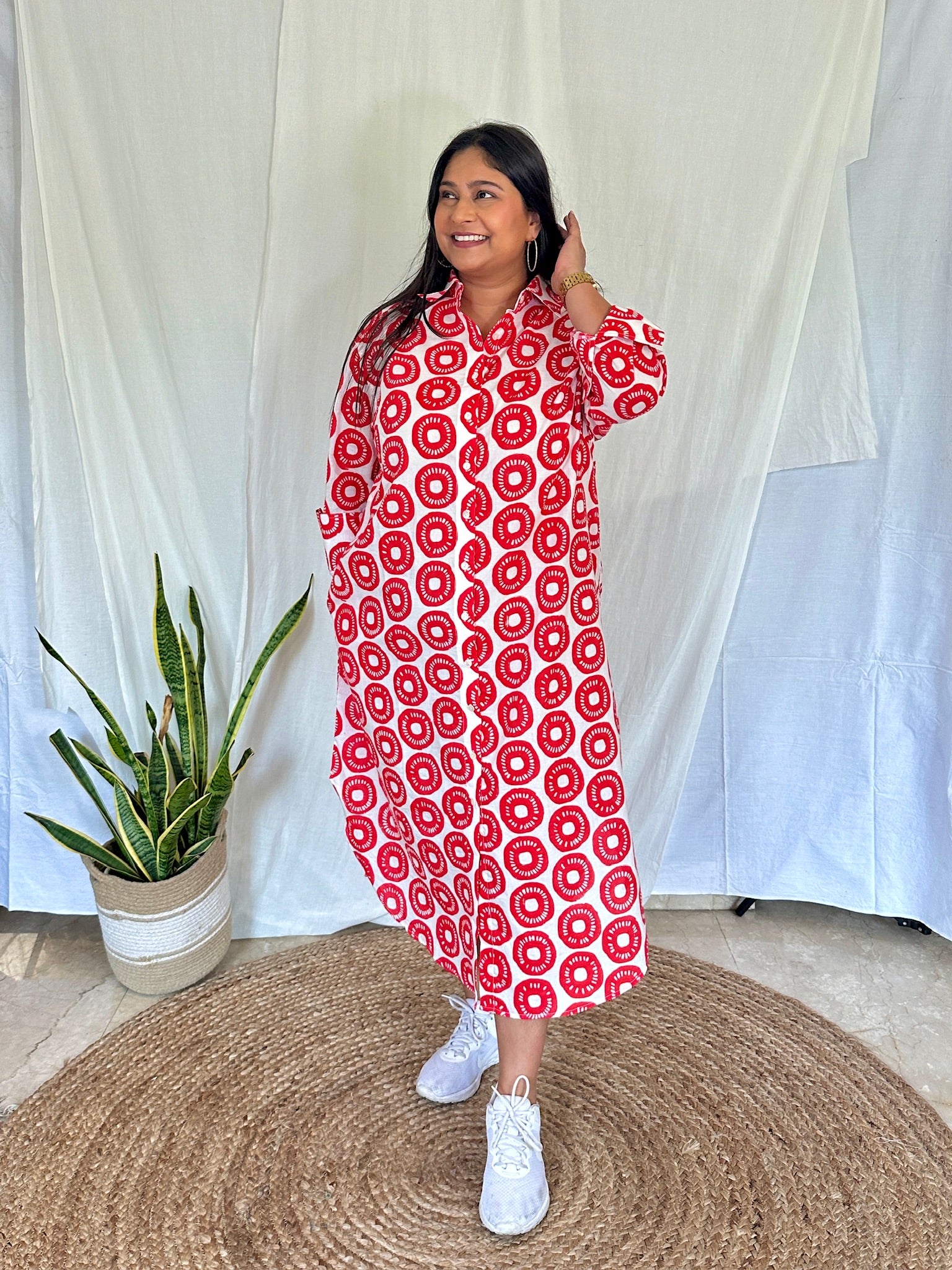 Full Bloom Red Shirt Dress