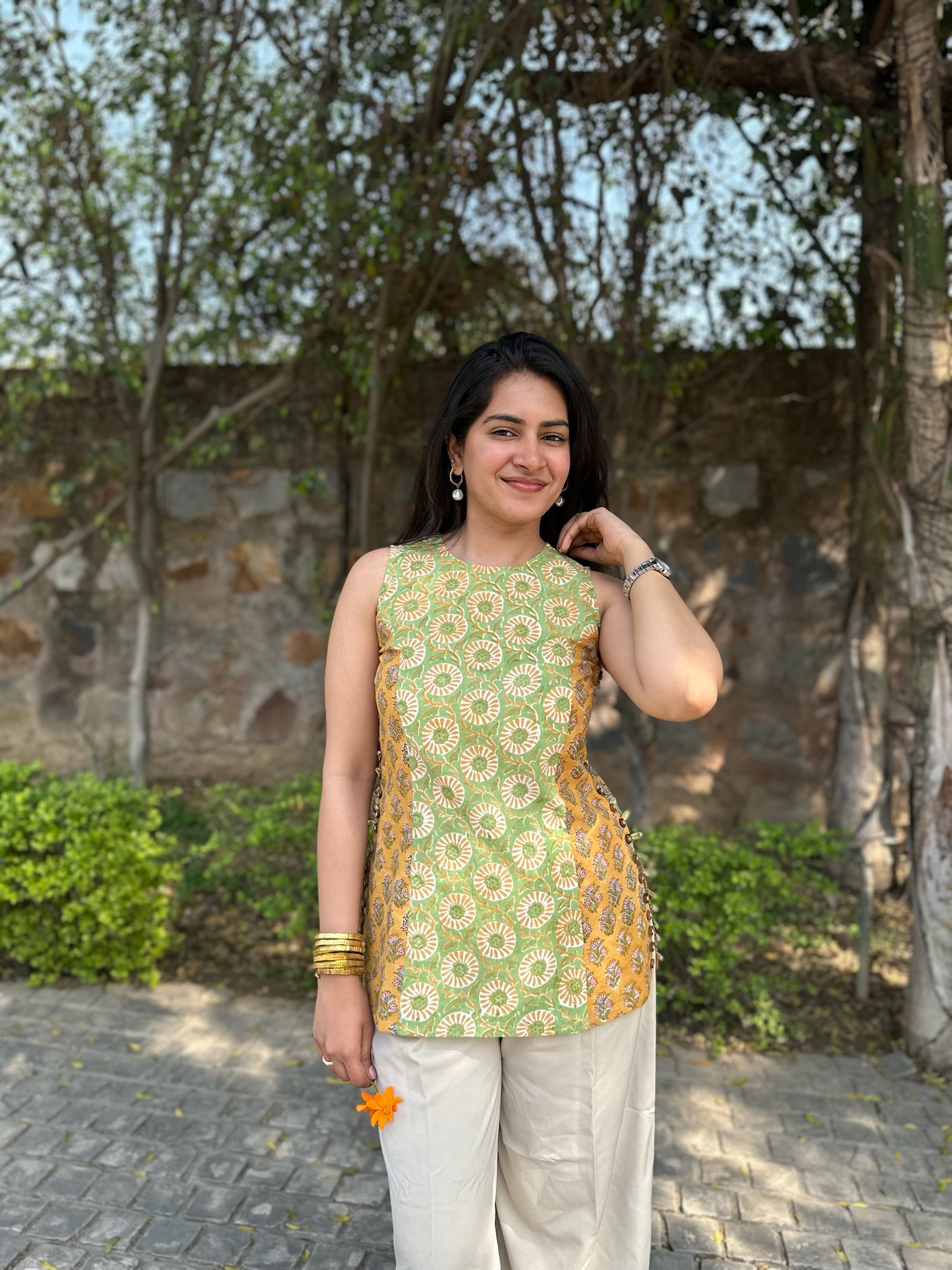 Golden Spice Halter Short Kurti