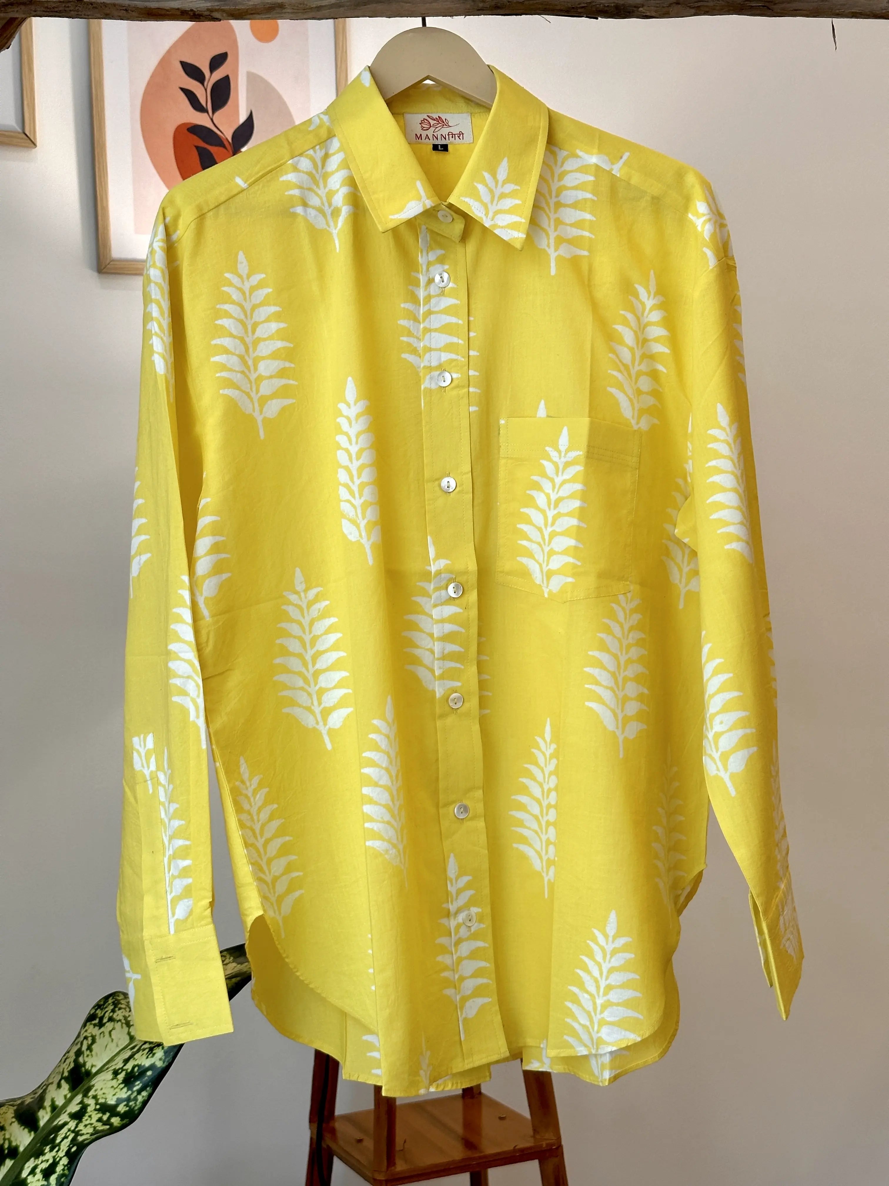 Neon Yellow Handblock Printed Shirt