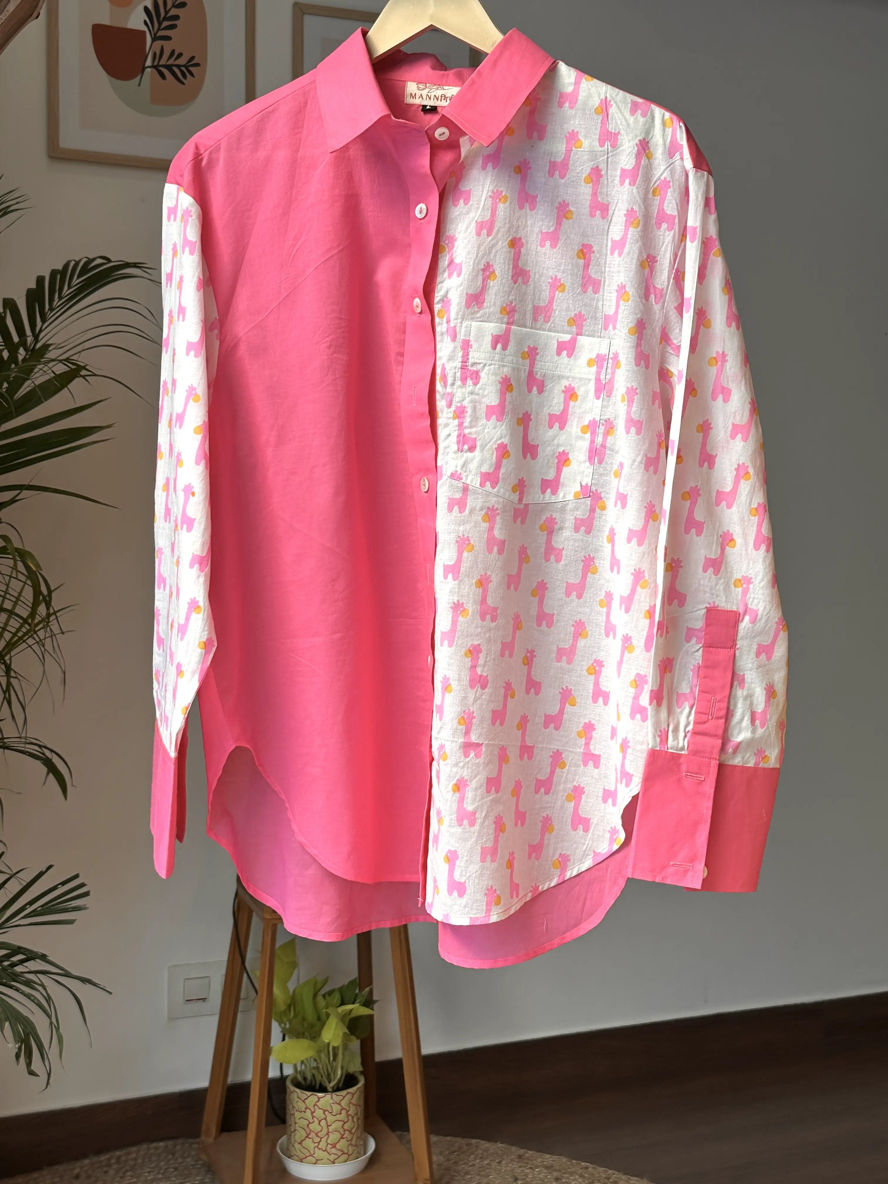 Candy Pink Giraffe Half & Half Shirt