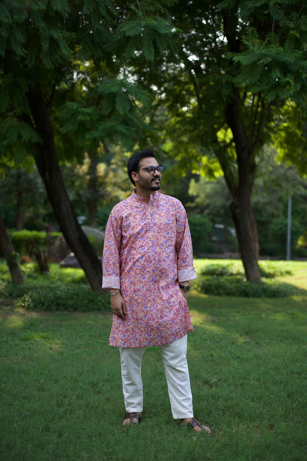 Men Arsh Pink Printed Cotton Kurta