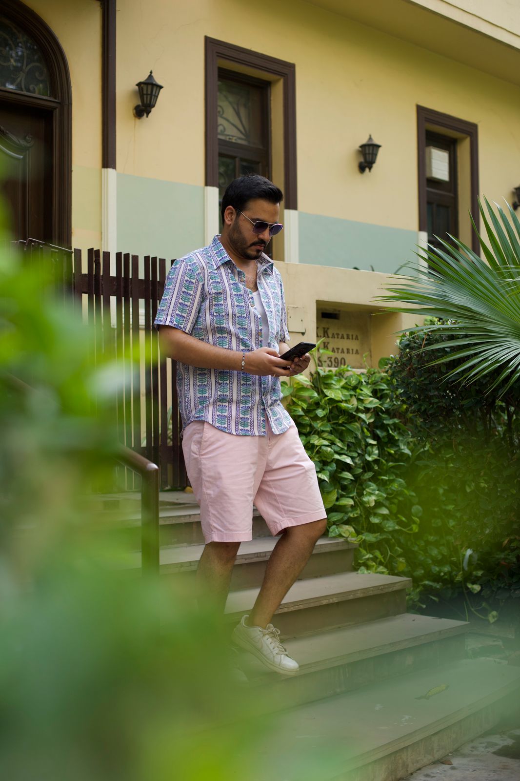 Men Blue Lotus Printed Cotton Shirt