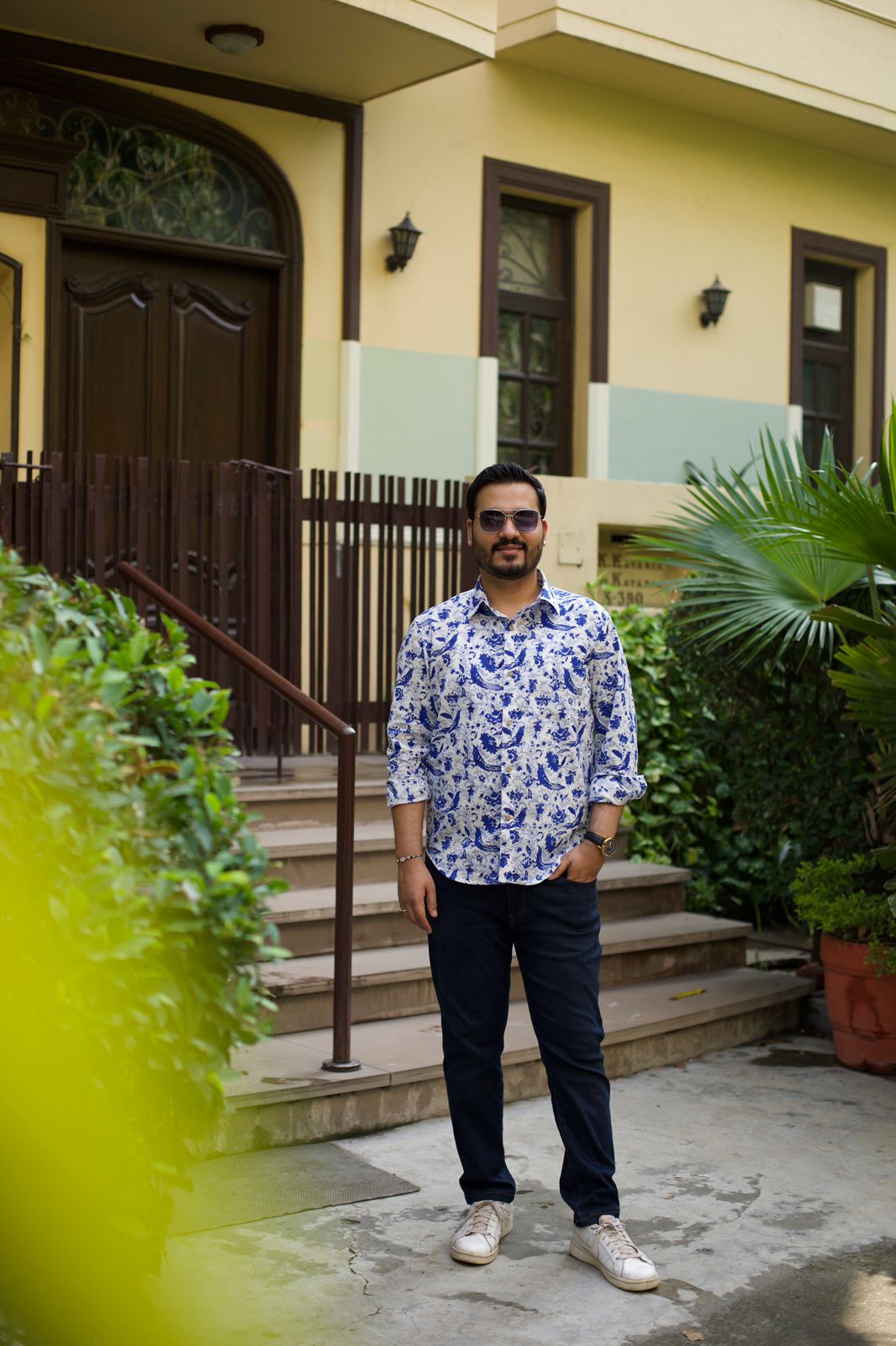 Men Blue Arsh Printed Cotton Shirt White