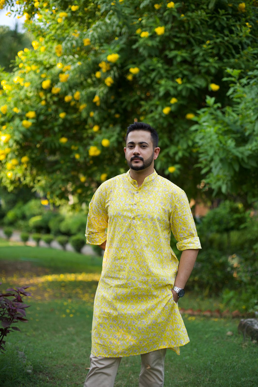 Men Rut Printed Yellow Straight Kurta