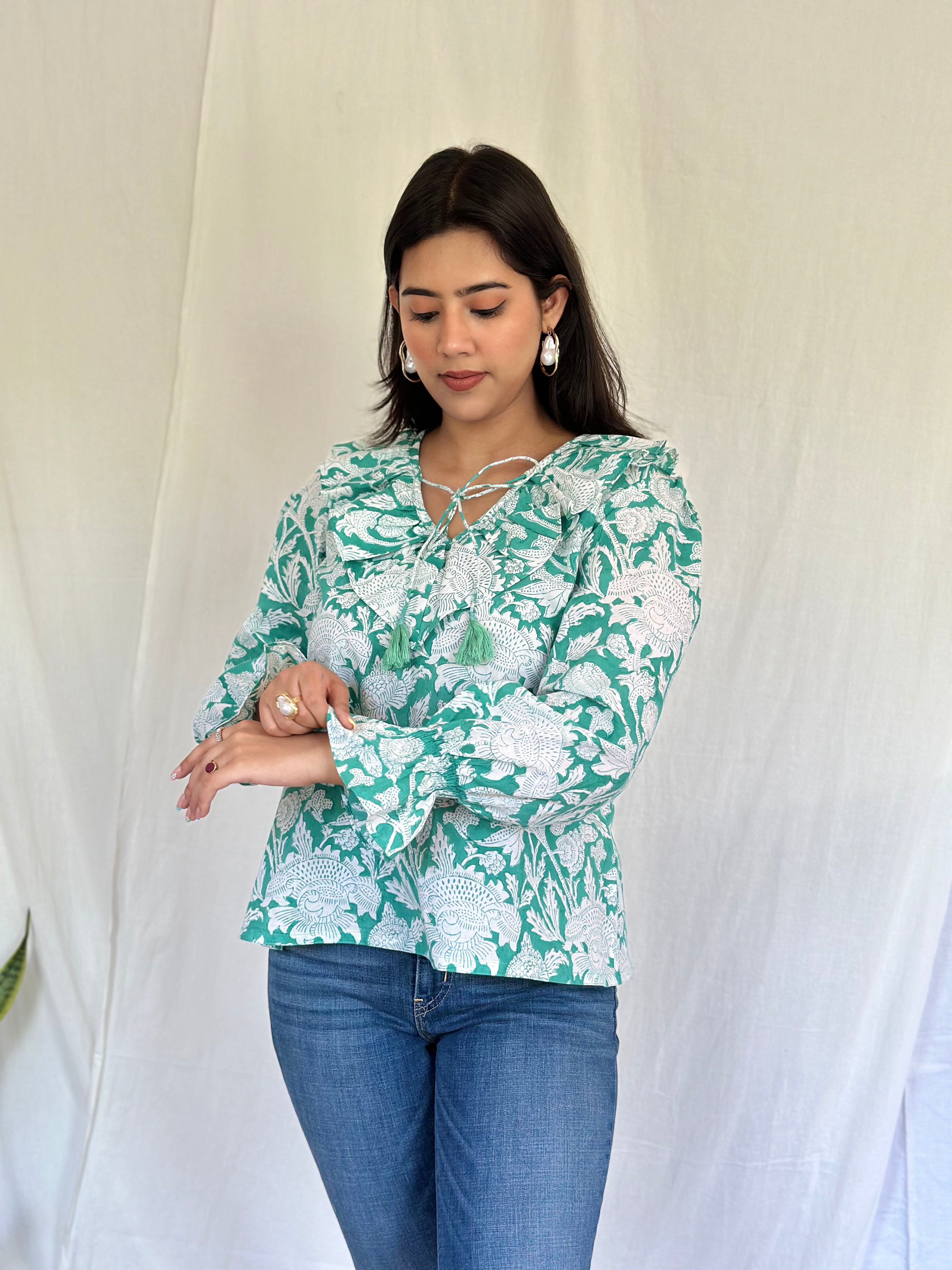 Jade Green Floral Top