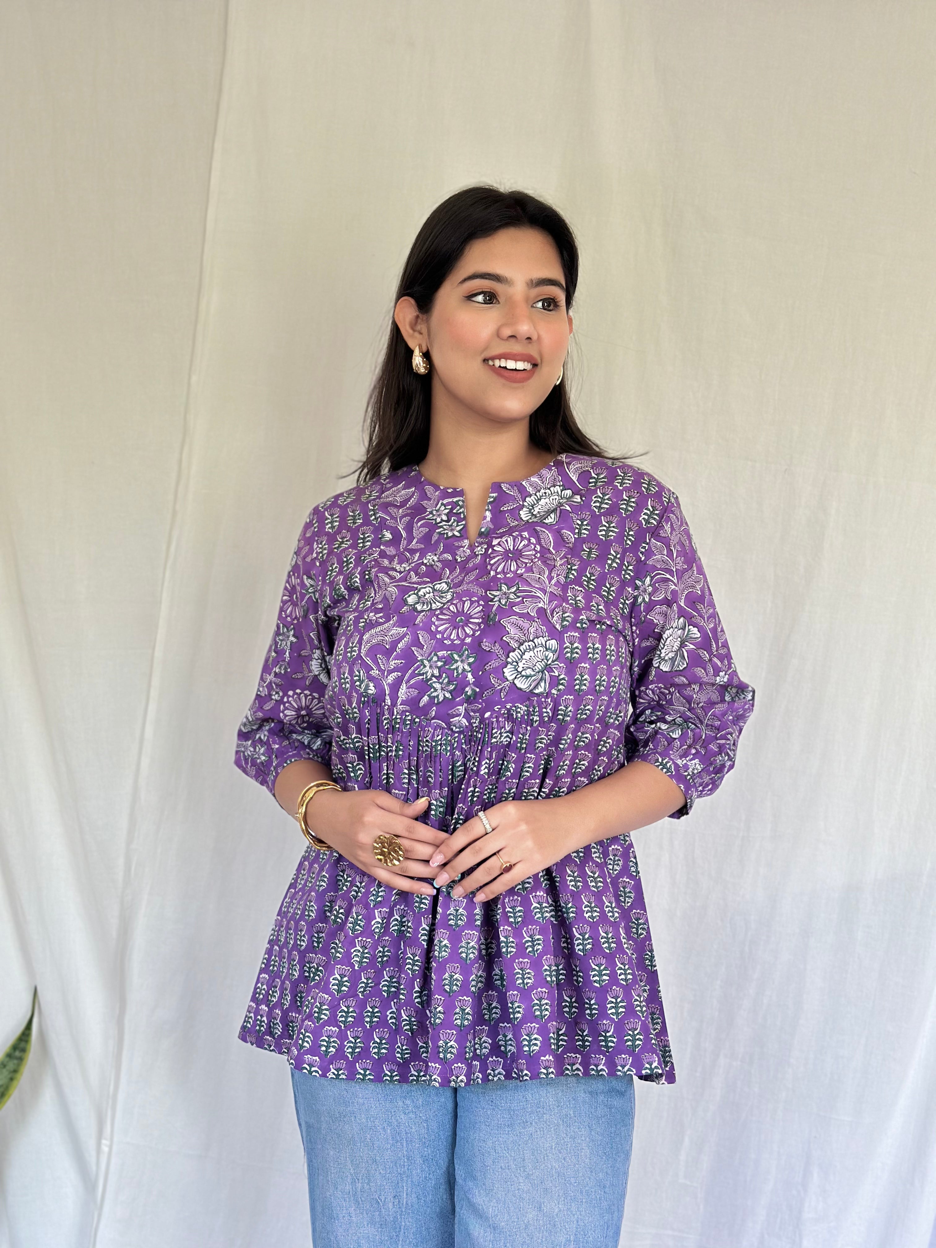 Jasmine Purple Gather Short Kurti