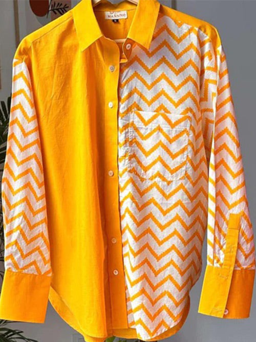 Mango Yellow Zig Zag Half & Half Shirt