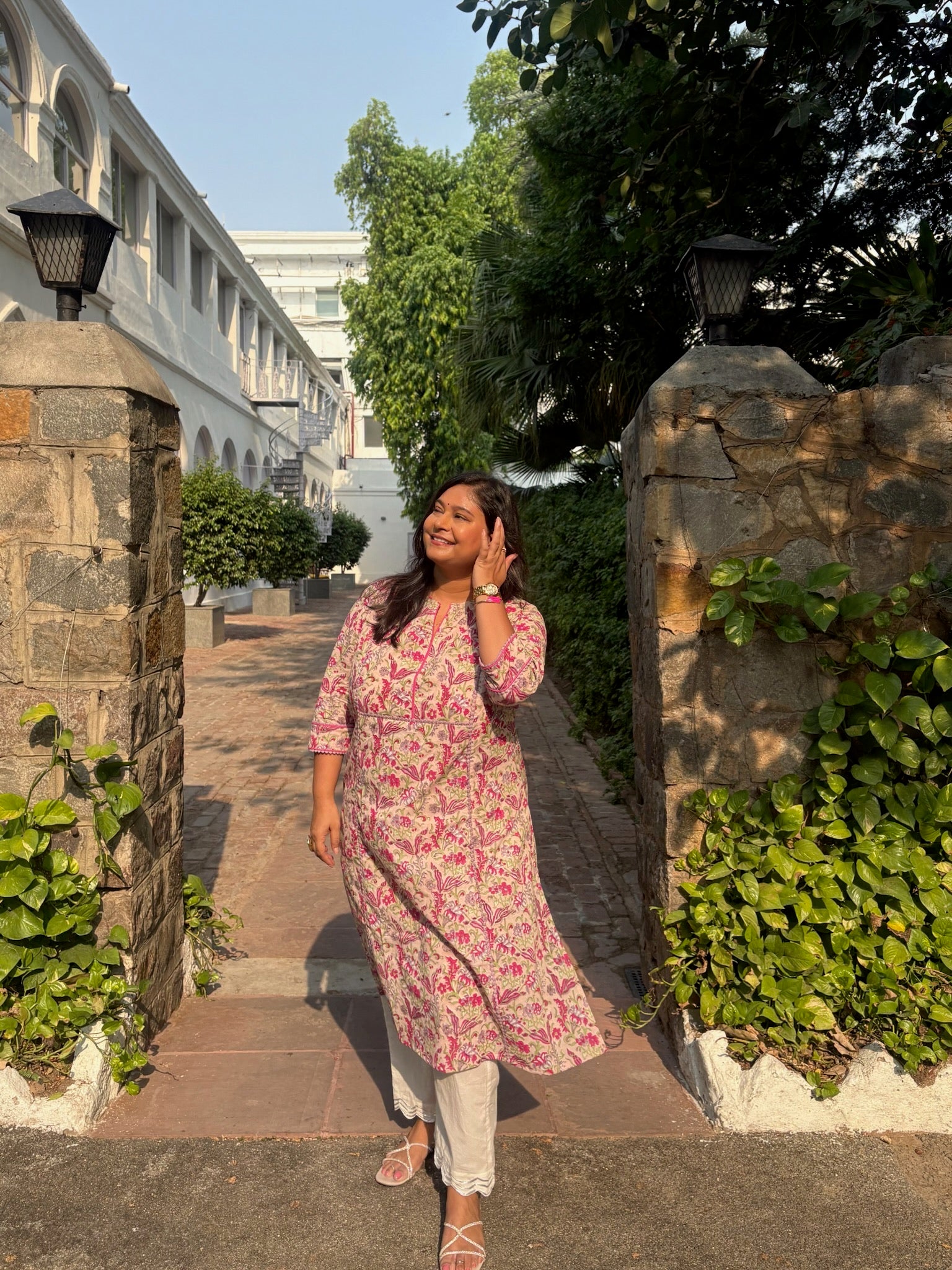 Mauve Pink Lace Long Kurta
