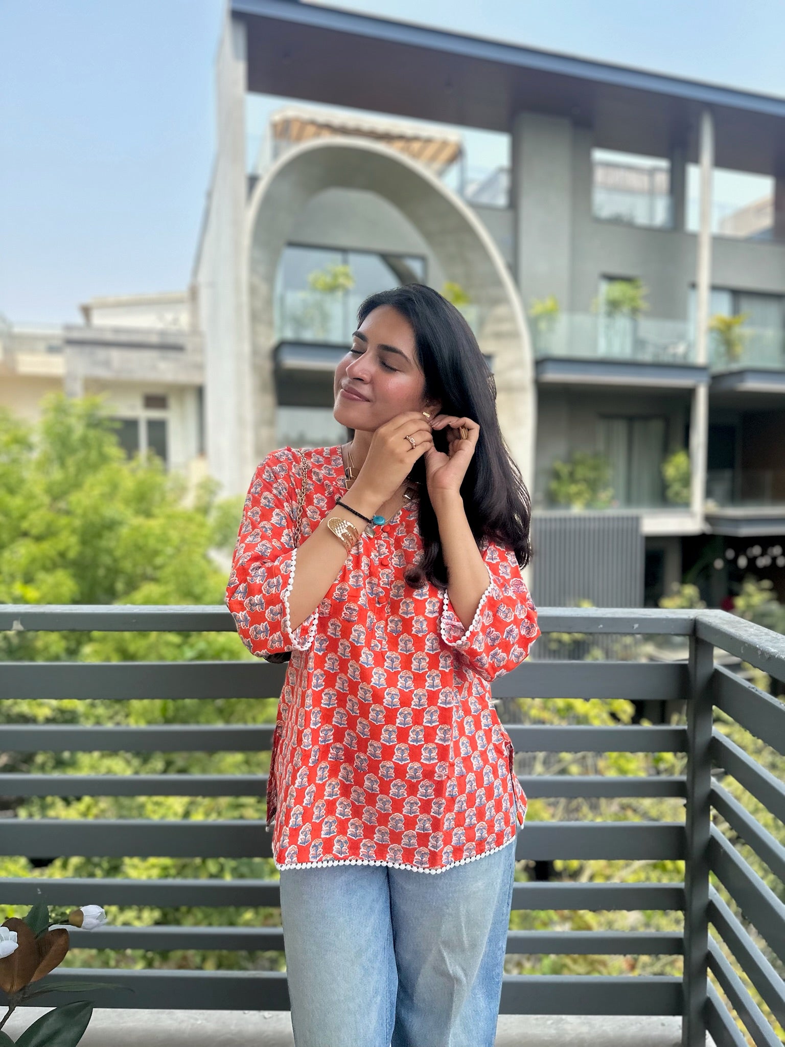 Monarch Orange Lace Short Kurti