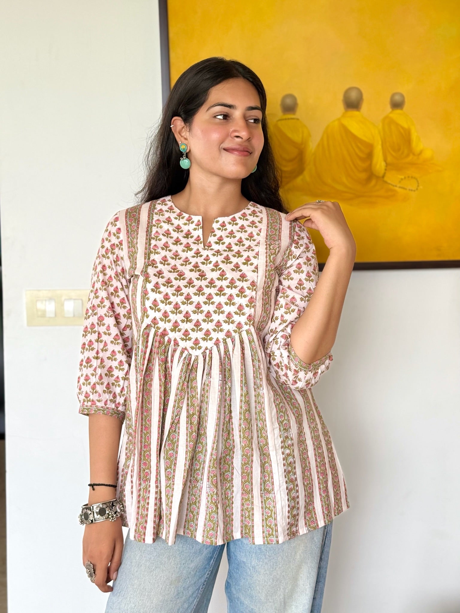 Morning Fog Rose Gather Short Kurti