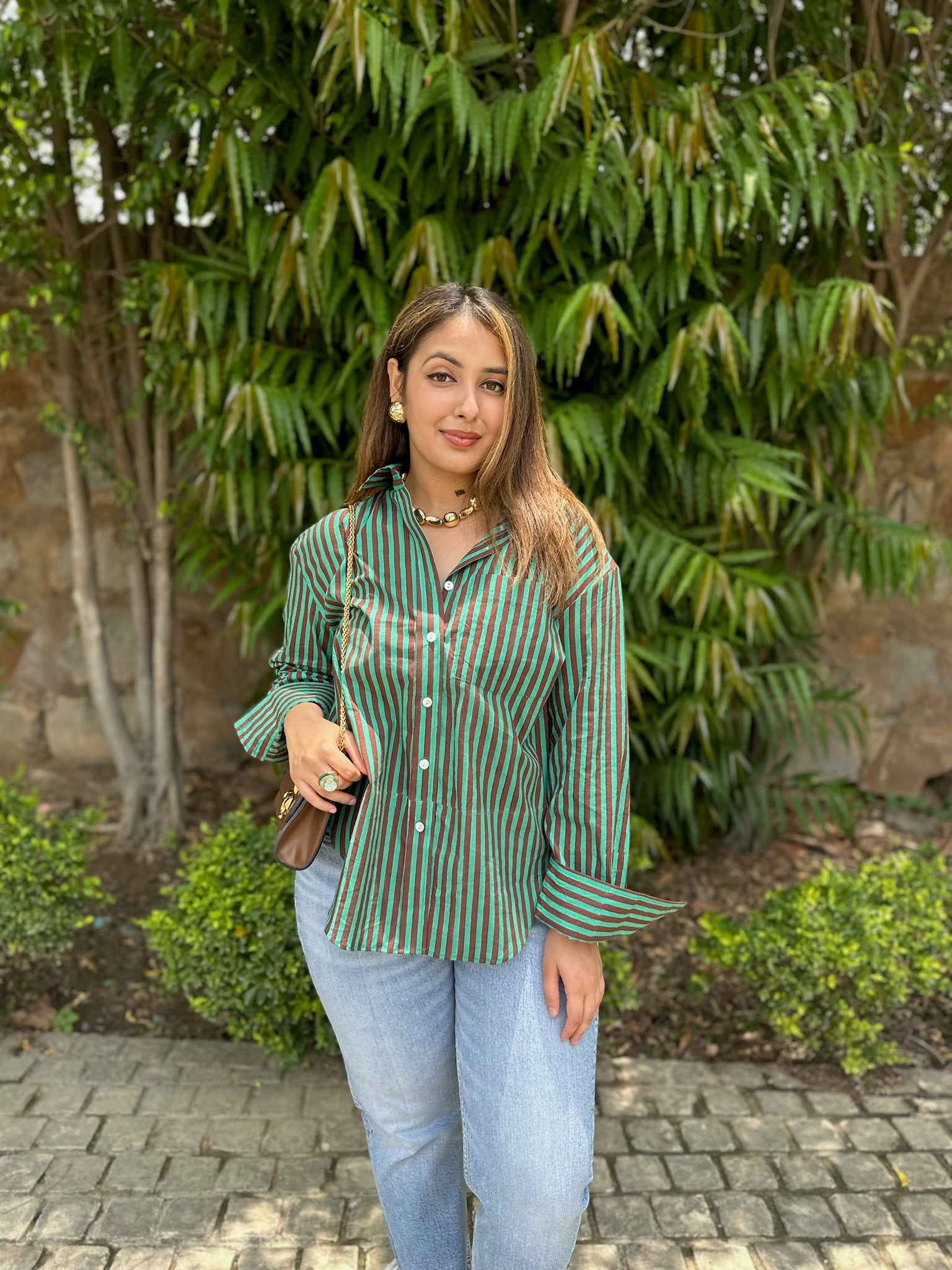 Multi Stripes Green Maroon Shirt