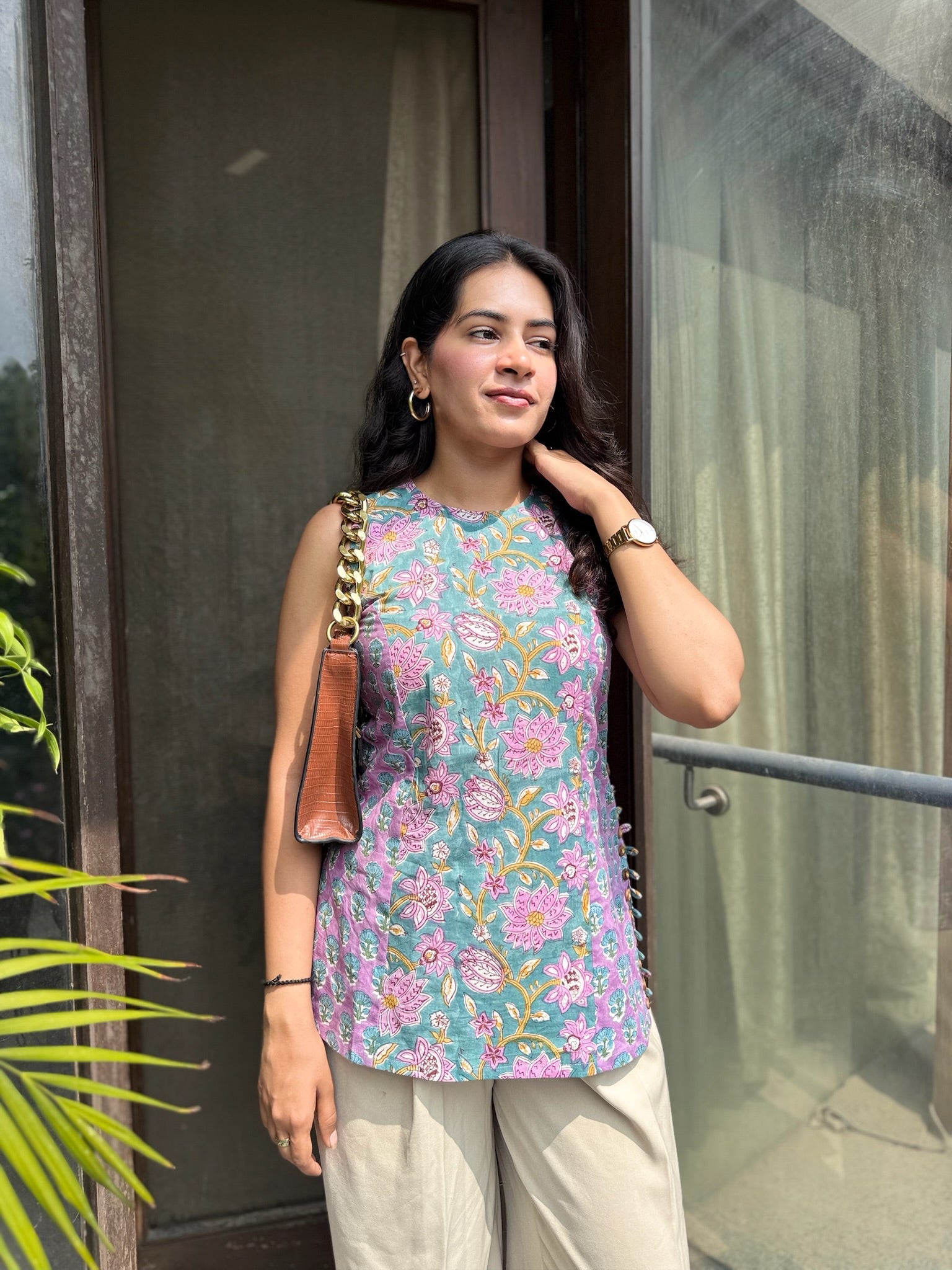 Ocean Lilac Halter Short Kurti