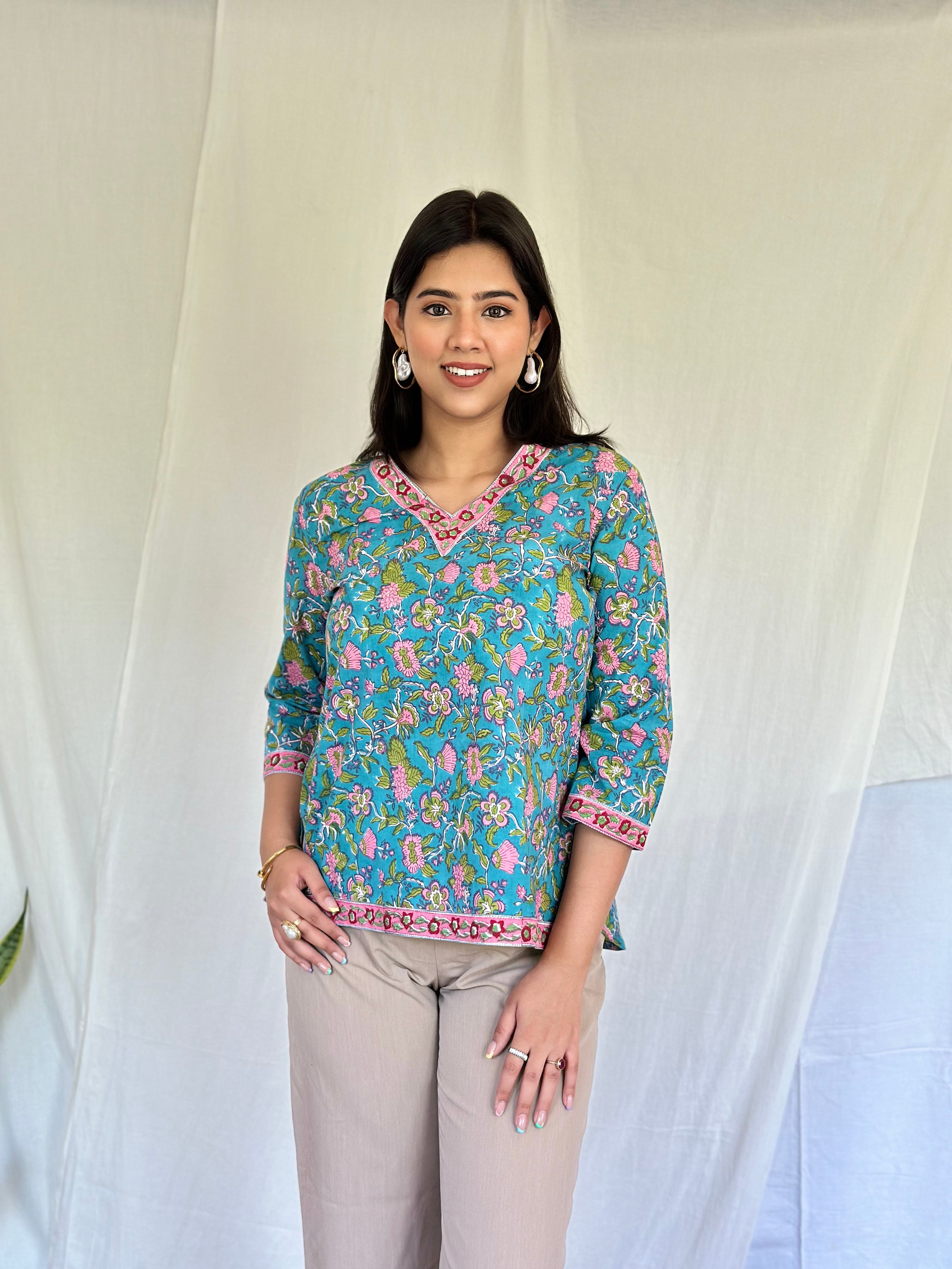 Pansy Teal Printed Kurti