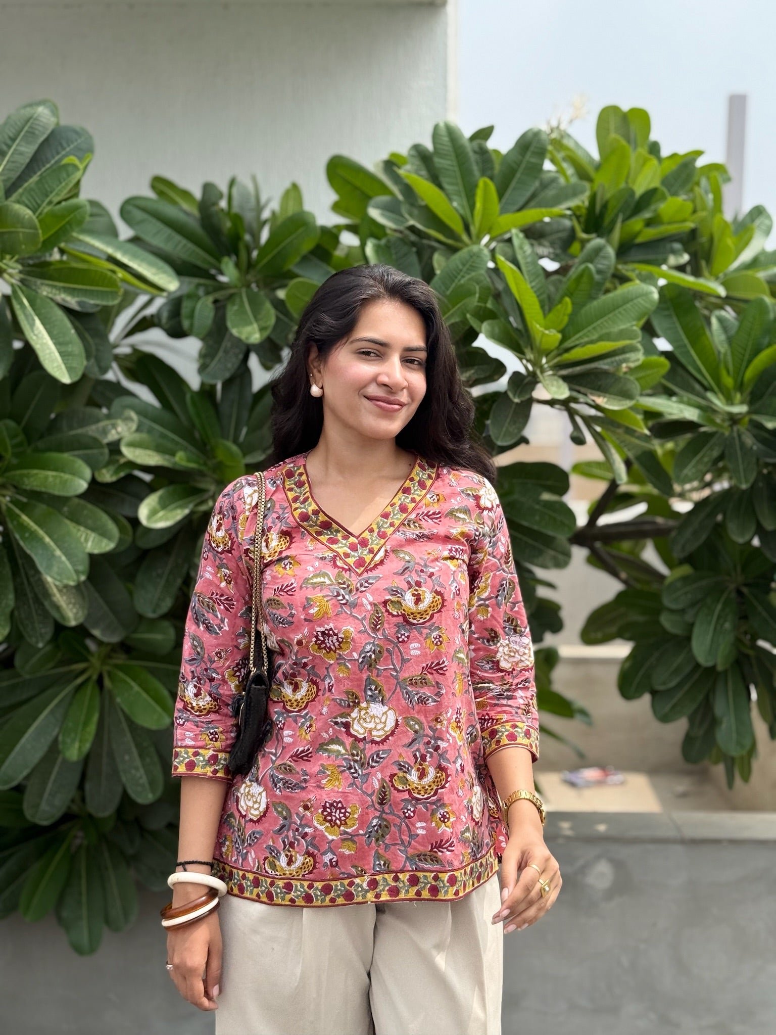 Peach Flower Short Kurti