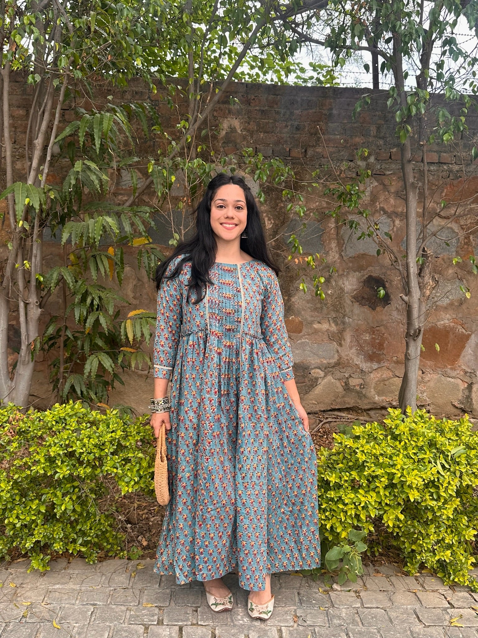 Peacock Blue Mulmul Maxi Dress