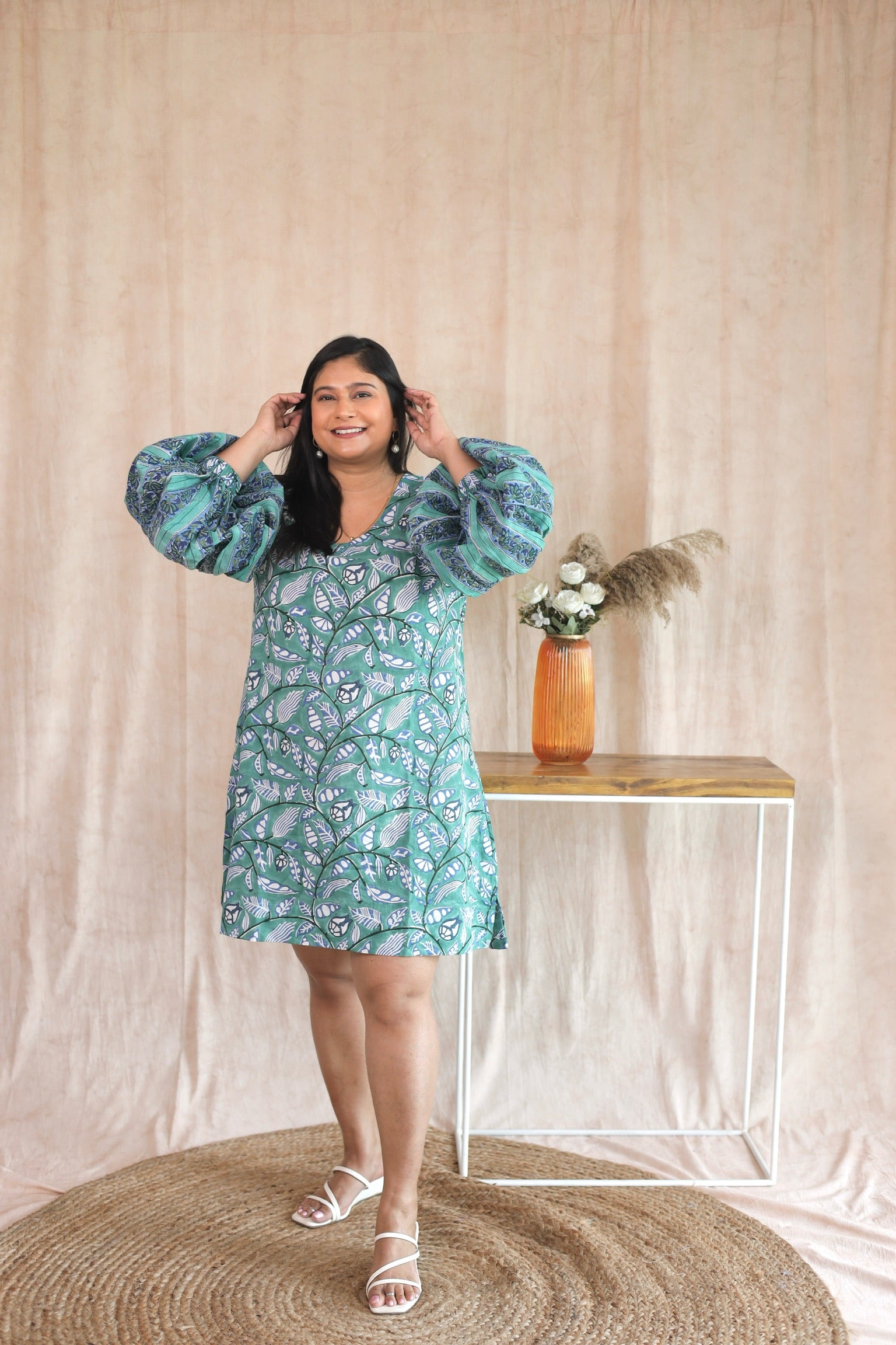 Persian Green Flounce Sleeve Dress