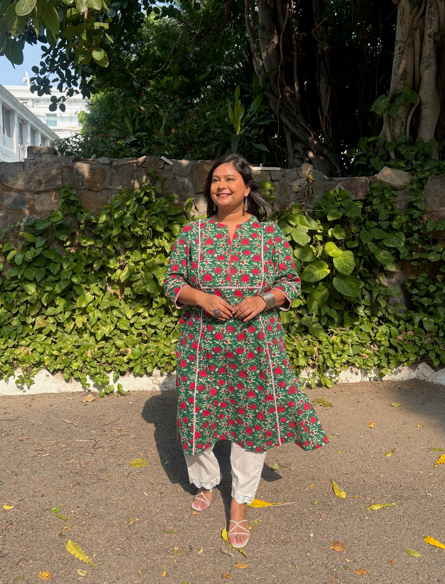 Pine Green Lace Long Kurta