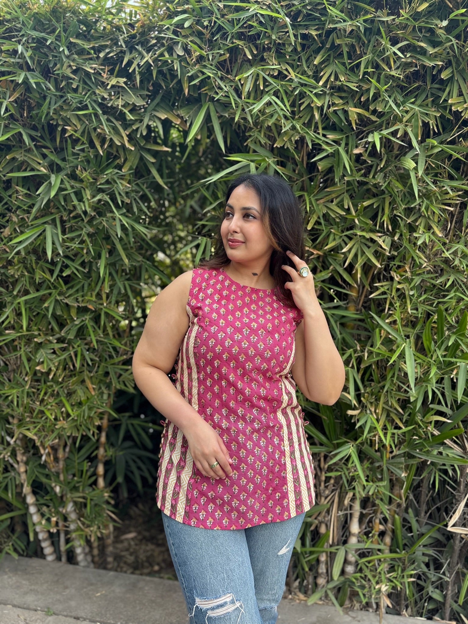 Pink Yellow Halter Short Kurti