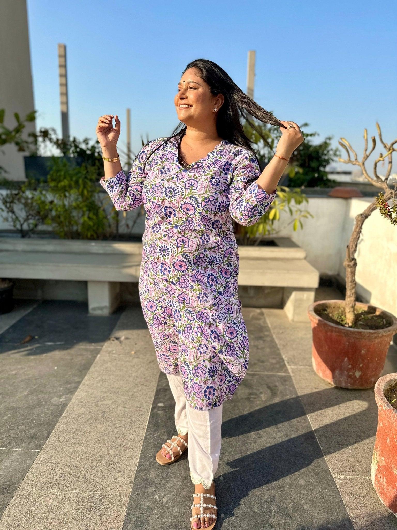 Purple Swirl Long Kurta - Mannगिरी