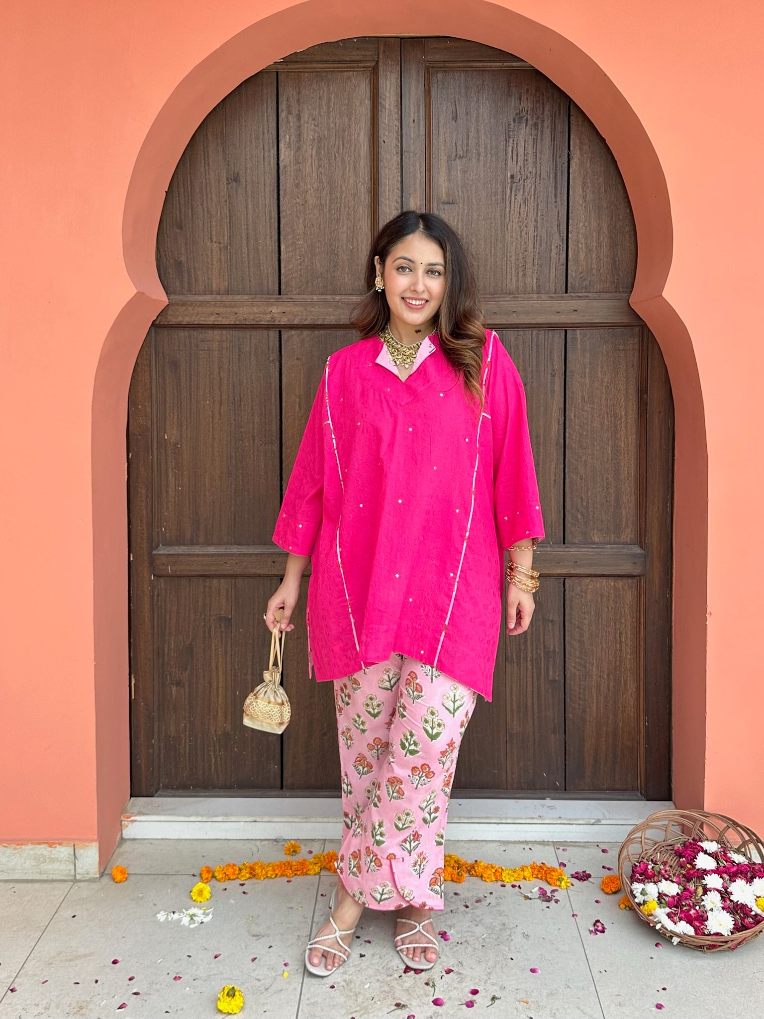 Rani Pink Glam Dobby Co-ord Set